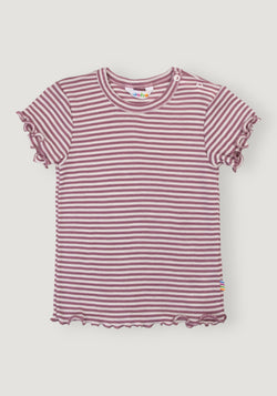 Tricou din lână merinos și mătase - Stripe Heather