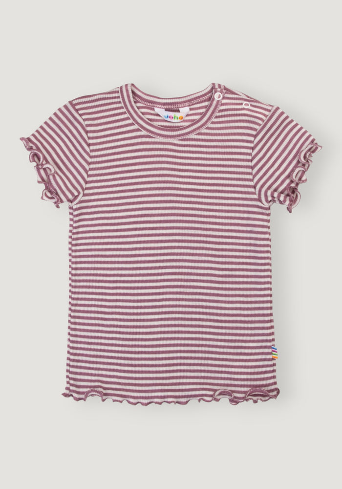 Tricou din lână merinos și mătase - Stripe Heather