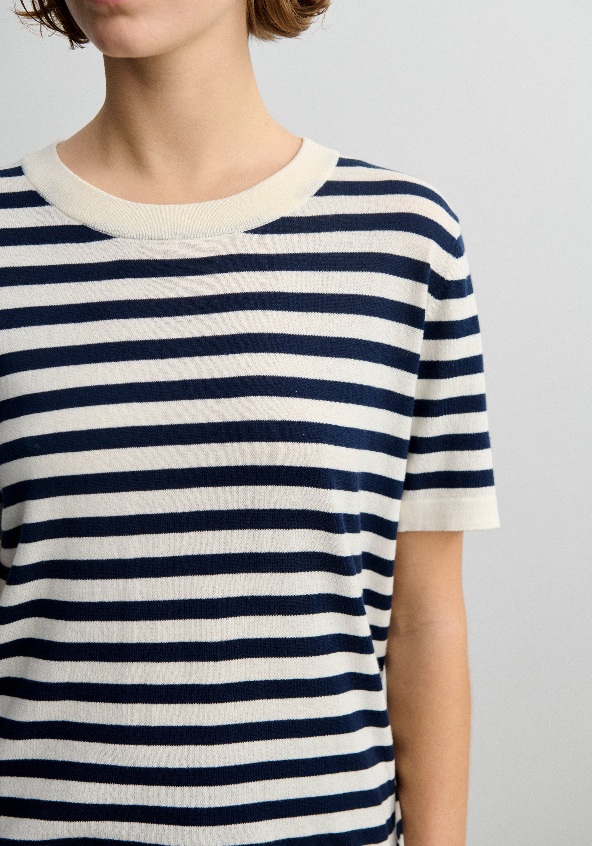 Tricou femei din bumbac - Extrafin Classic Stripe Ecru/Dark Navy