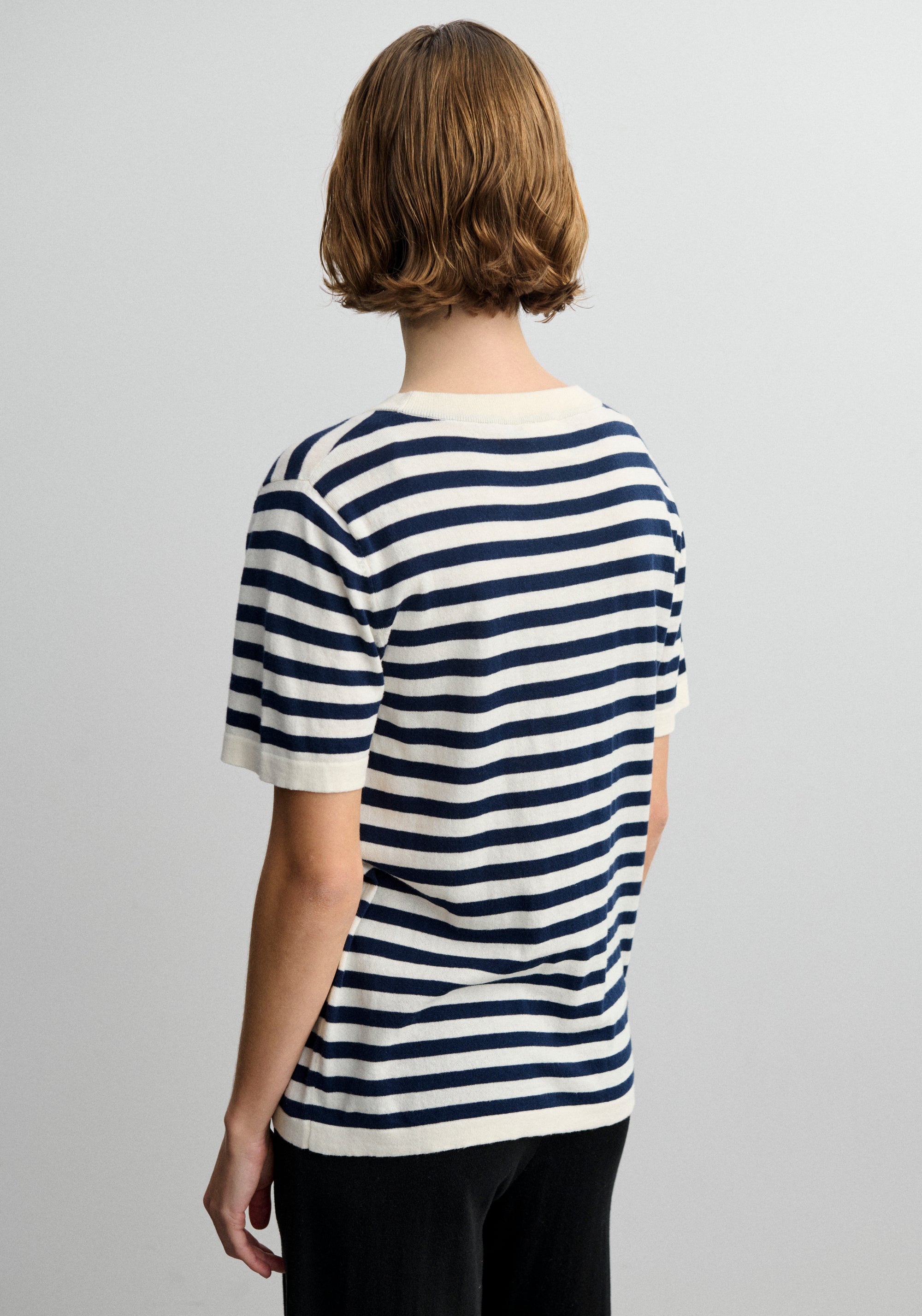 Tricou femei din bumbac - Extrafin Classic Stripe Ecru/Dark Navy