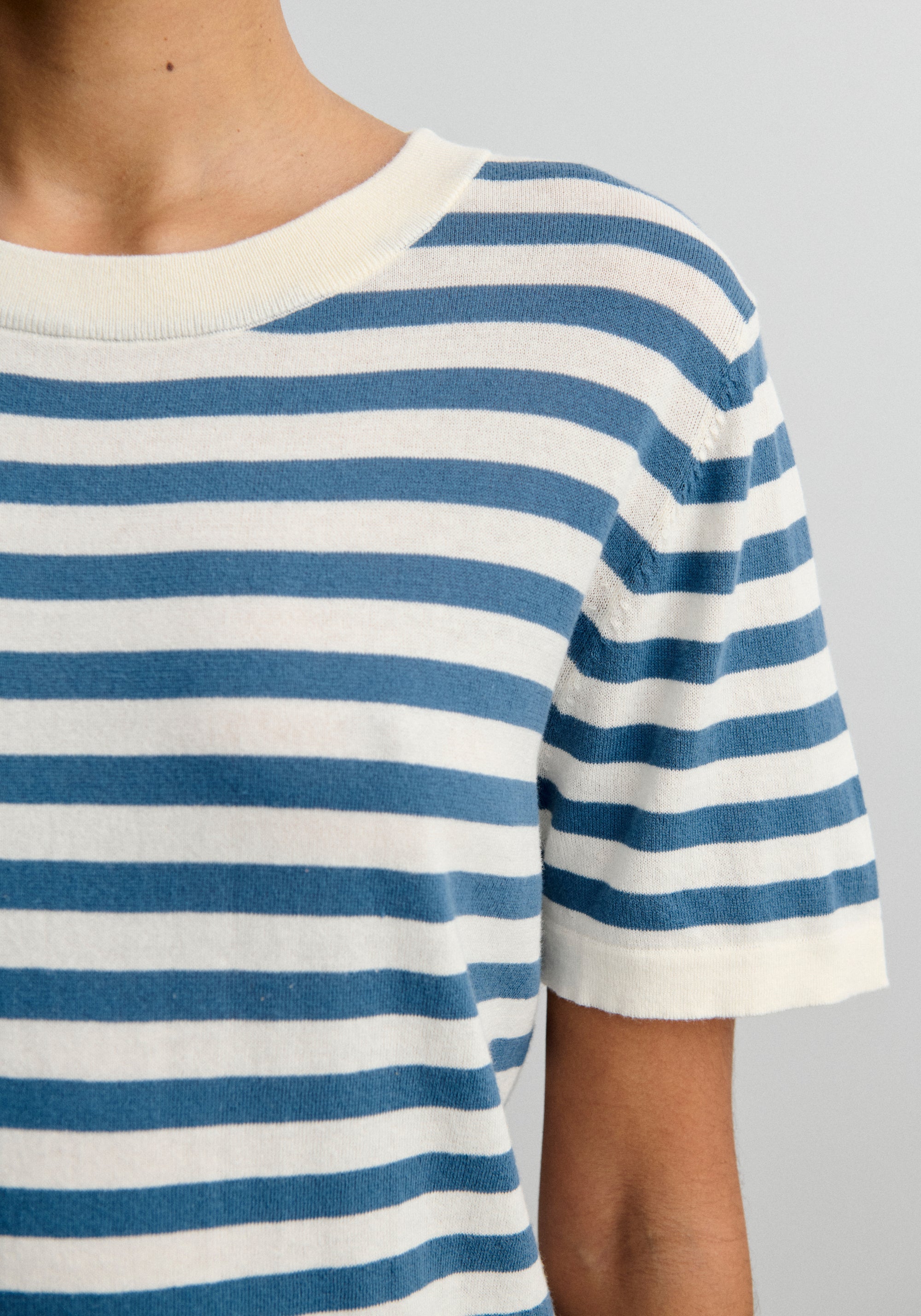 Tricou femei din bumbac - Extrafin Classic Stripe Ecru/Washed Indigo