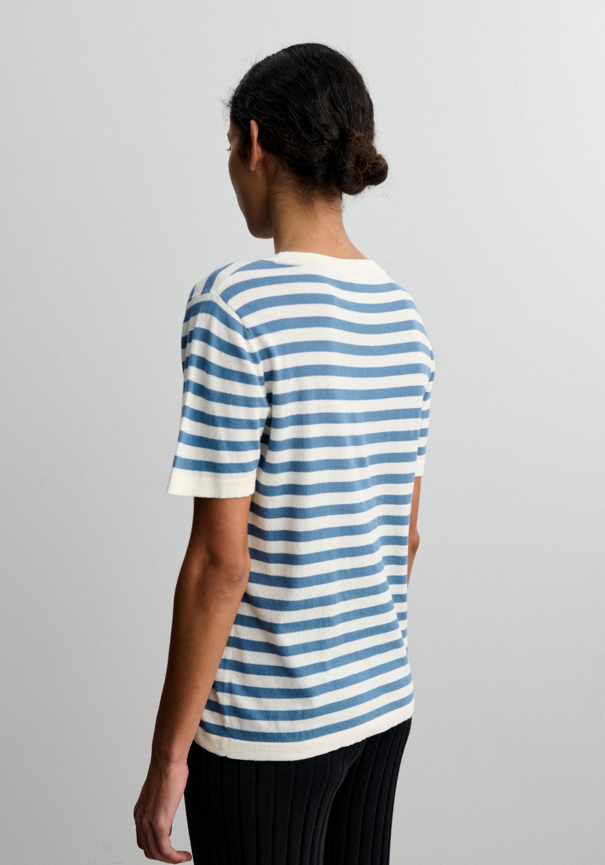 Tricou femei din bumbac - Extrafin Classic Stripe Ecru/Washed Indigo