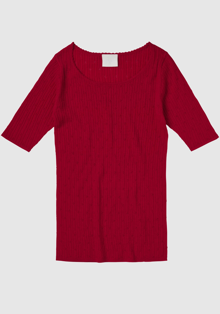 Tricou femei din lână merinos - Pointelle Extrafin Red FUB Woman HipHip.ro