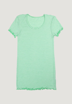 Tricou femei din lână merinos și mătase - Green Stripe