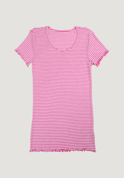 Tricou femei din lână merinos și mătase - Pink Stripe