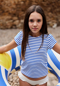 Tricou fete protecție UV - Kelly Cobalt Stripe