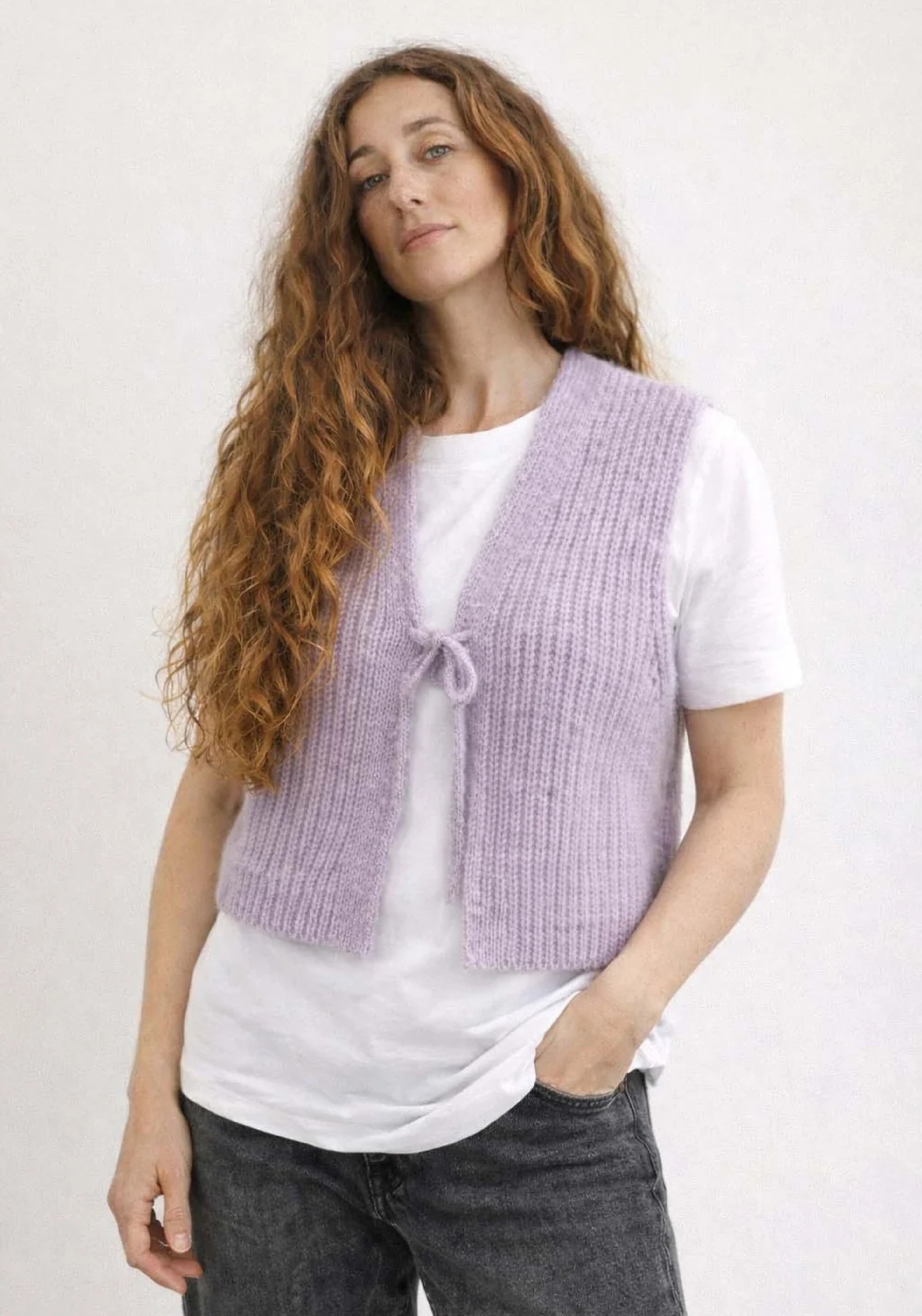 Vestă din alpaca, lână merinos și mătase - Lilac