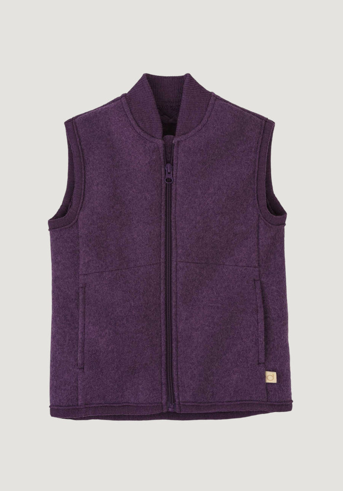 Vestă din lână merinos fiartă - Aubergine