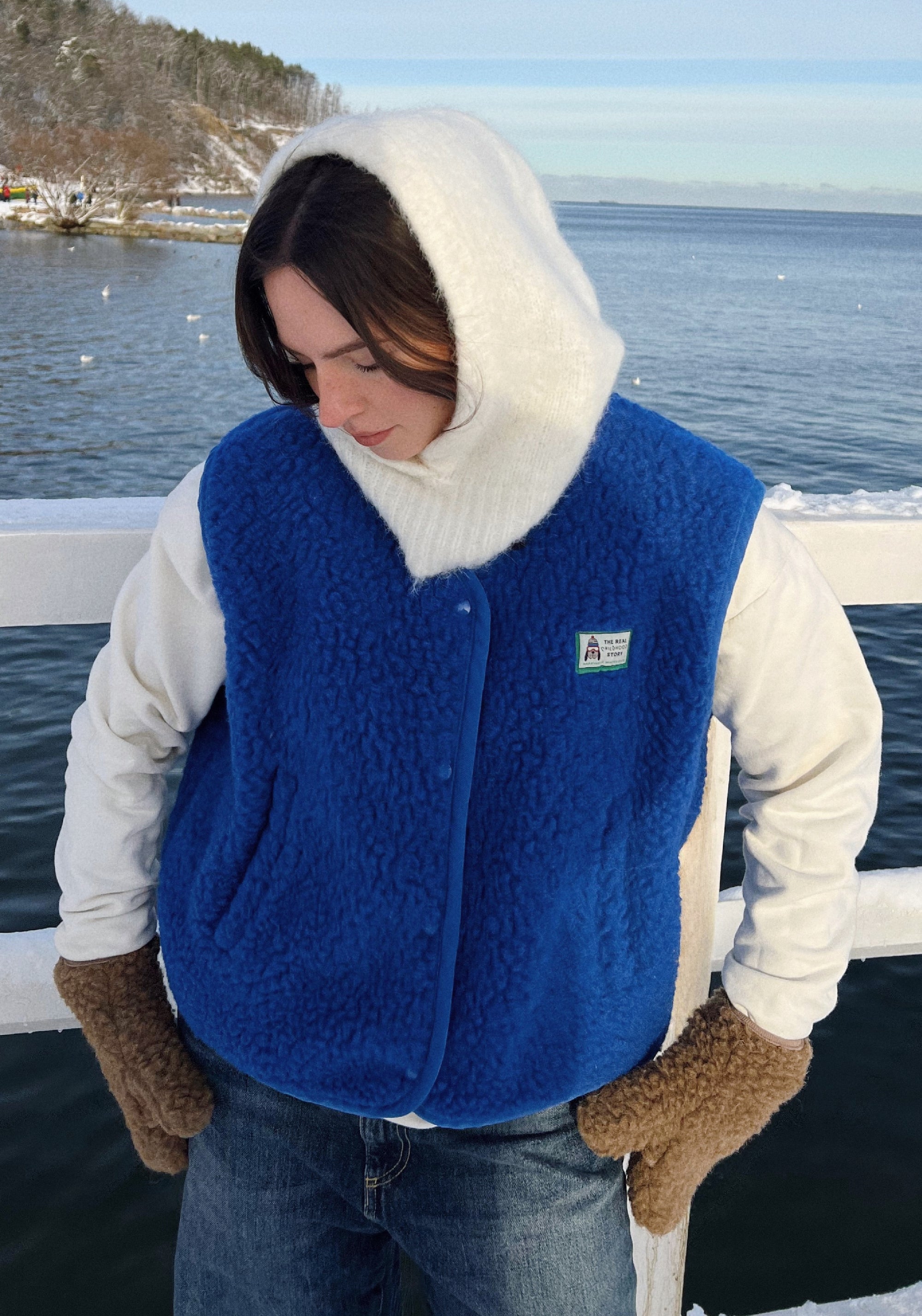 Vestă femei fleece din lână merinos - Teddy Cobalt