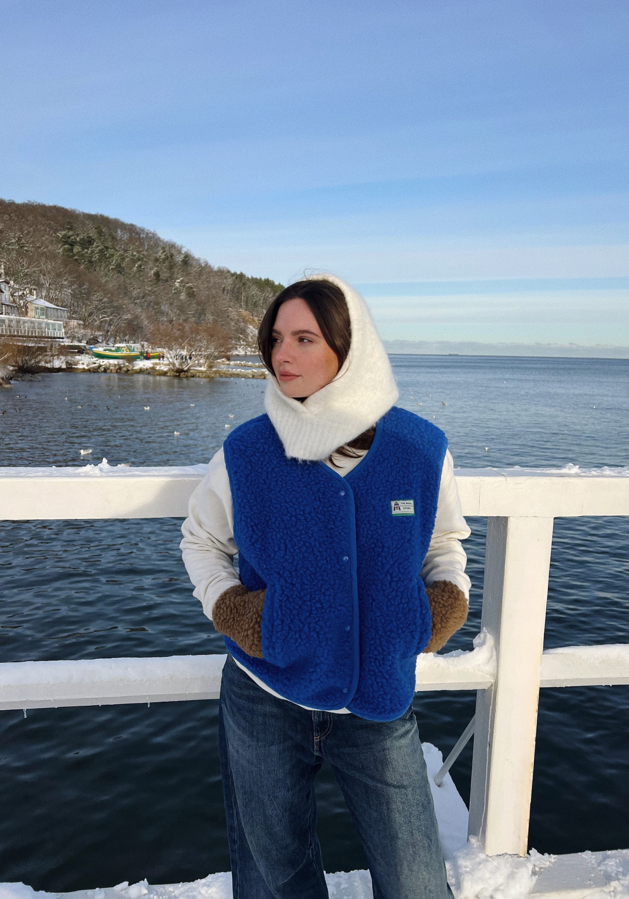 Vestă femei fleece din lână merinos - Teddy Cobalt