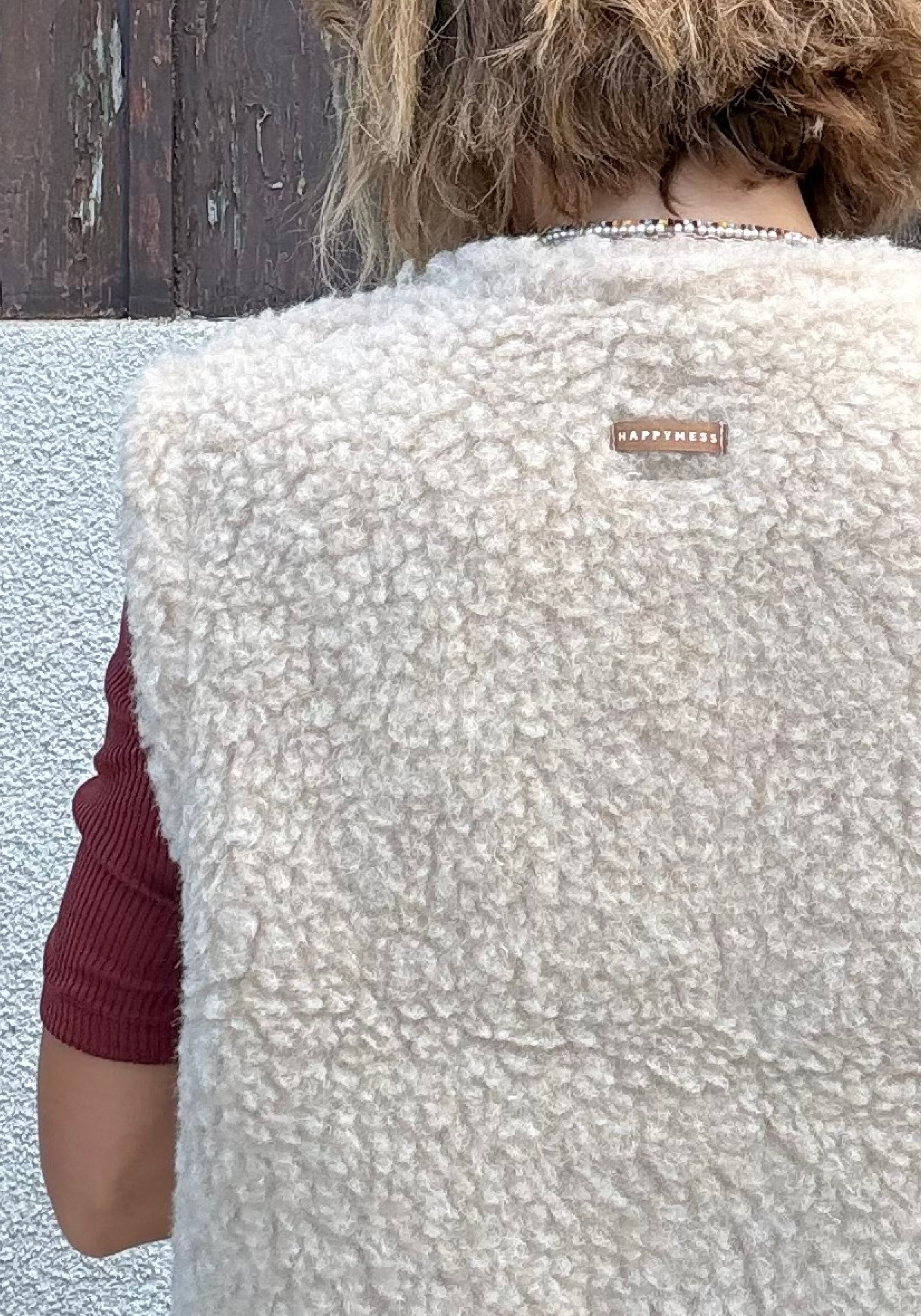 Vestă fleece din lână merinos - Teddy Almond