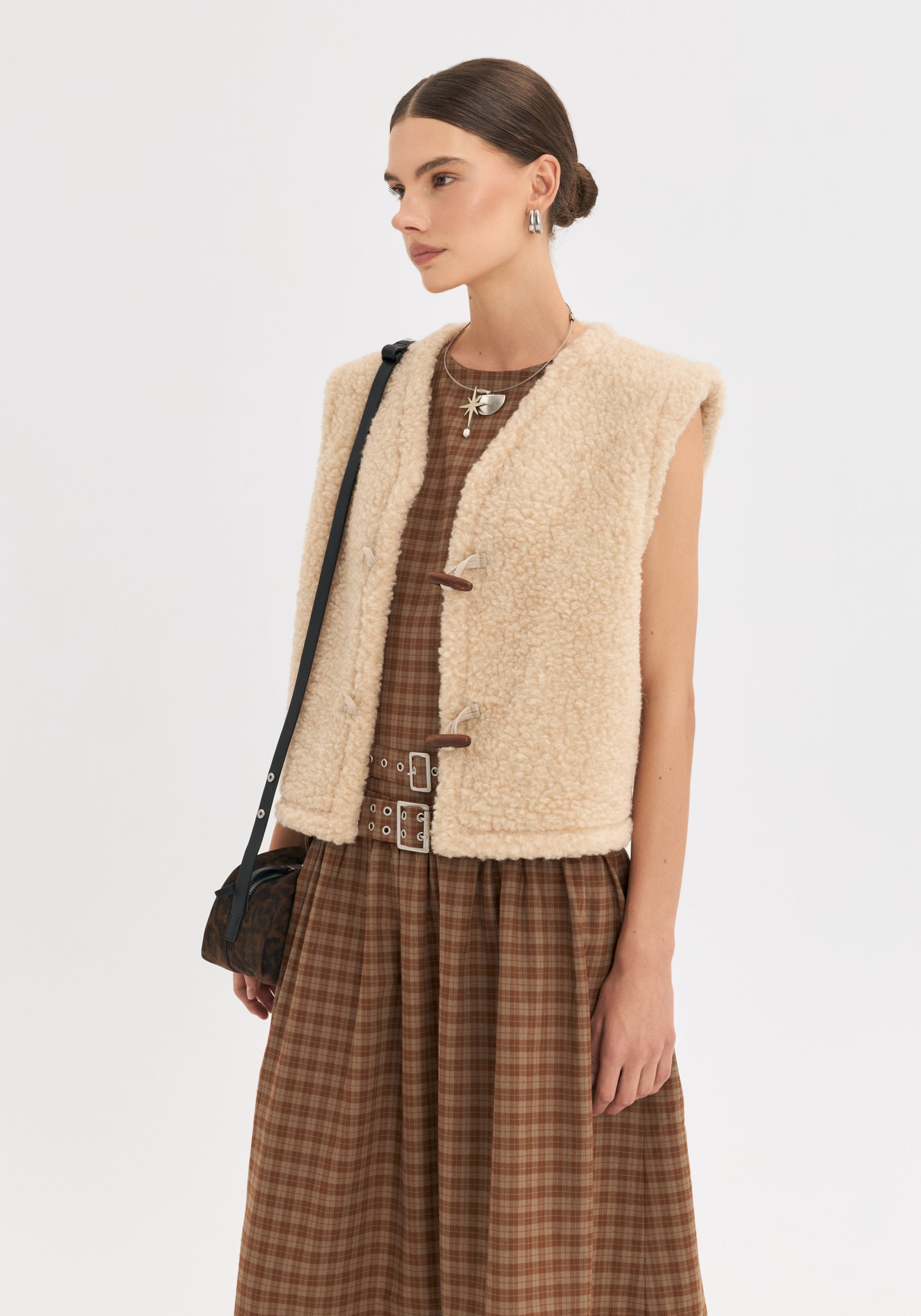 Vestă fleece din lână merinos - Teddy Almond