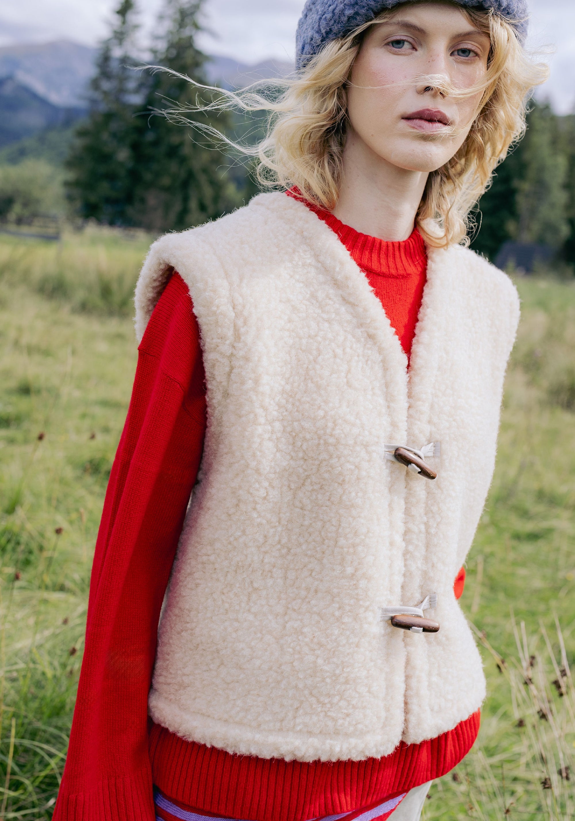 Vestă fleece din lână merinos - Teddy Almond