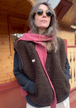 Vestă fleece din lână merinos - Teddy Chocolate Brown