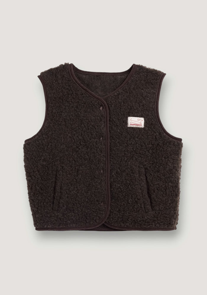 Vestă fleece din lână merinos - Teddy Chocolate Brown