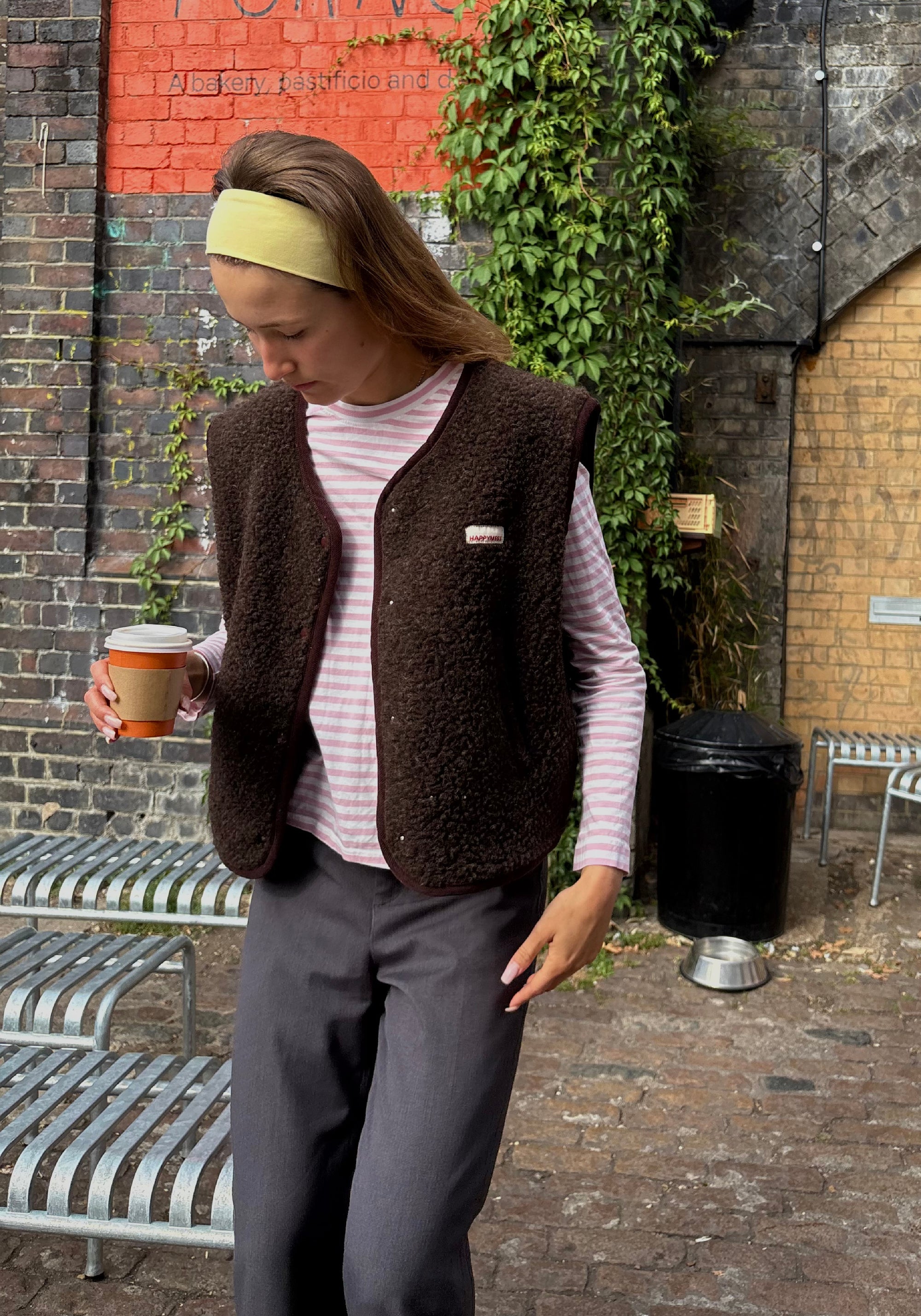 Vestă fleece din lână merinos - Teddy Chocolate Brown