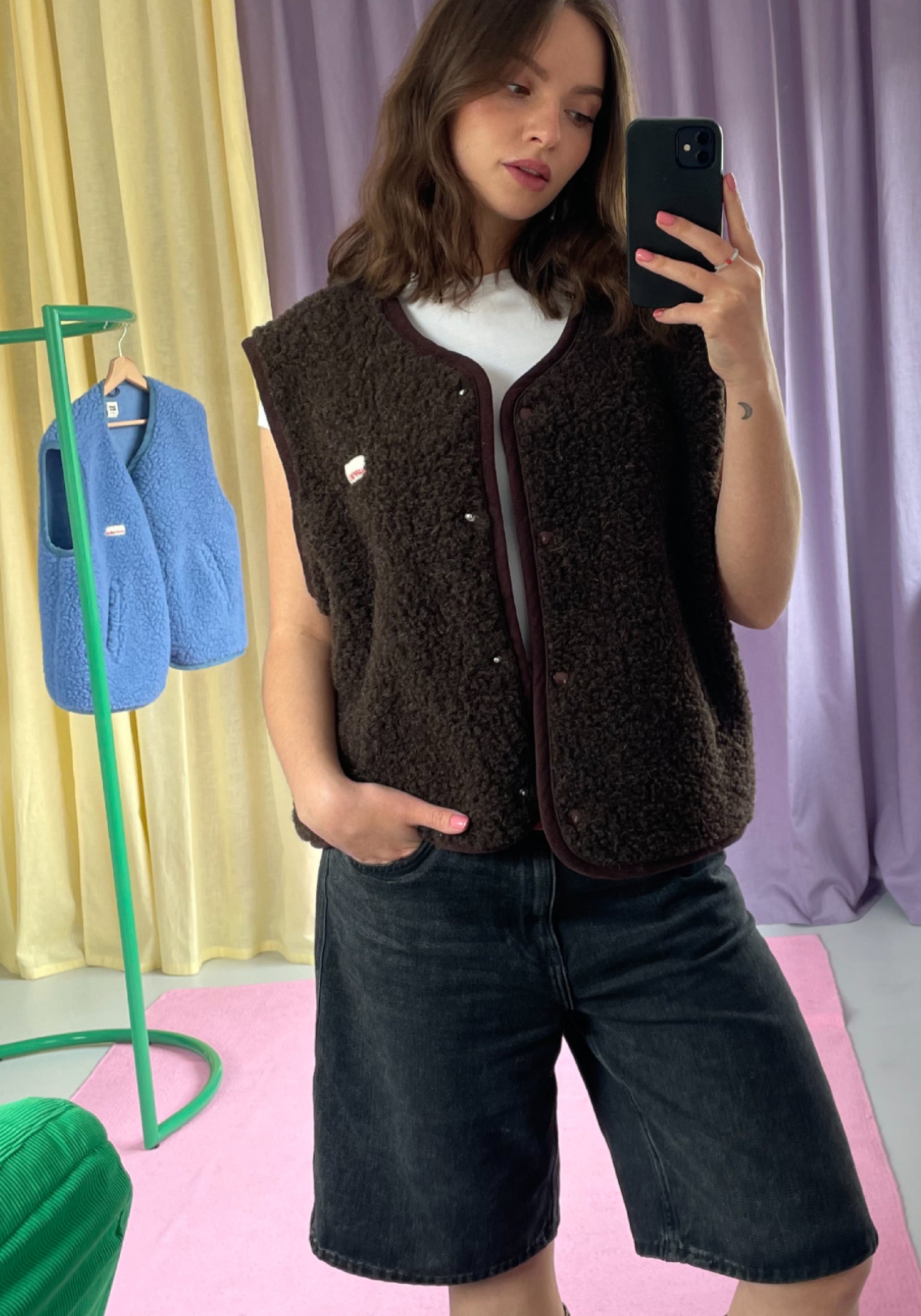 Vestă fleece din lână merinos - Teddy Chocolate Brown