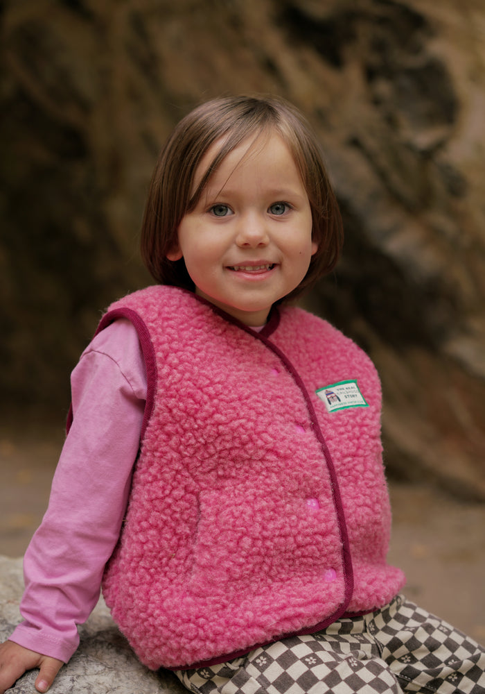 Vestă fleece din lână merinos - Teddy Dusty Pink