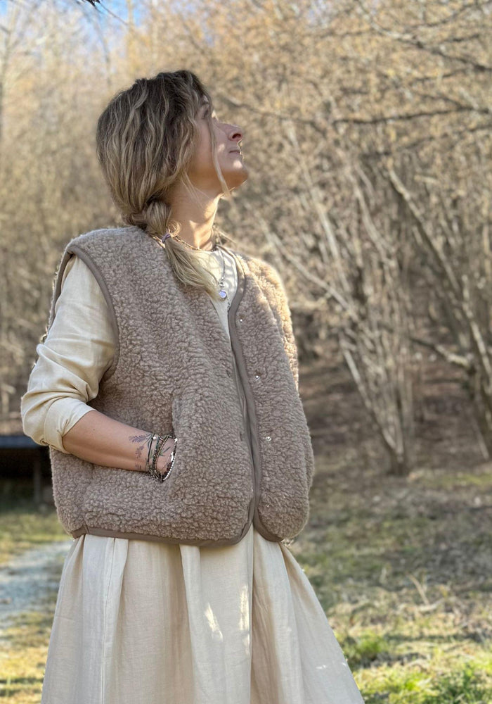 Vestă fleece din lână merinos - Teddy Hazelnut