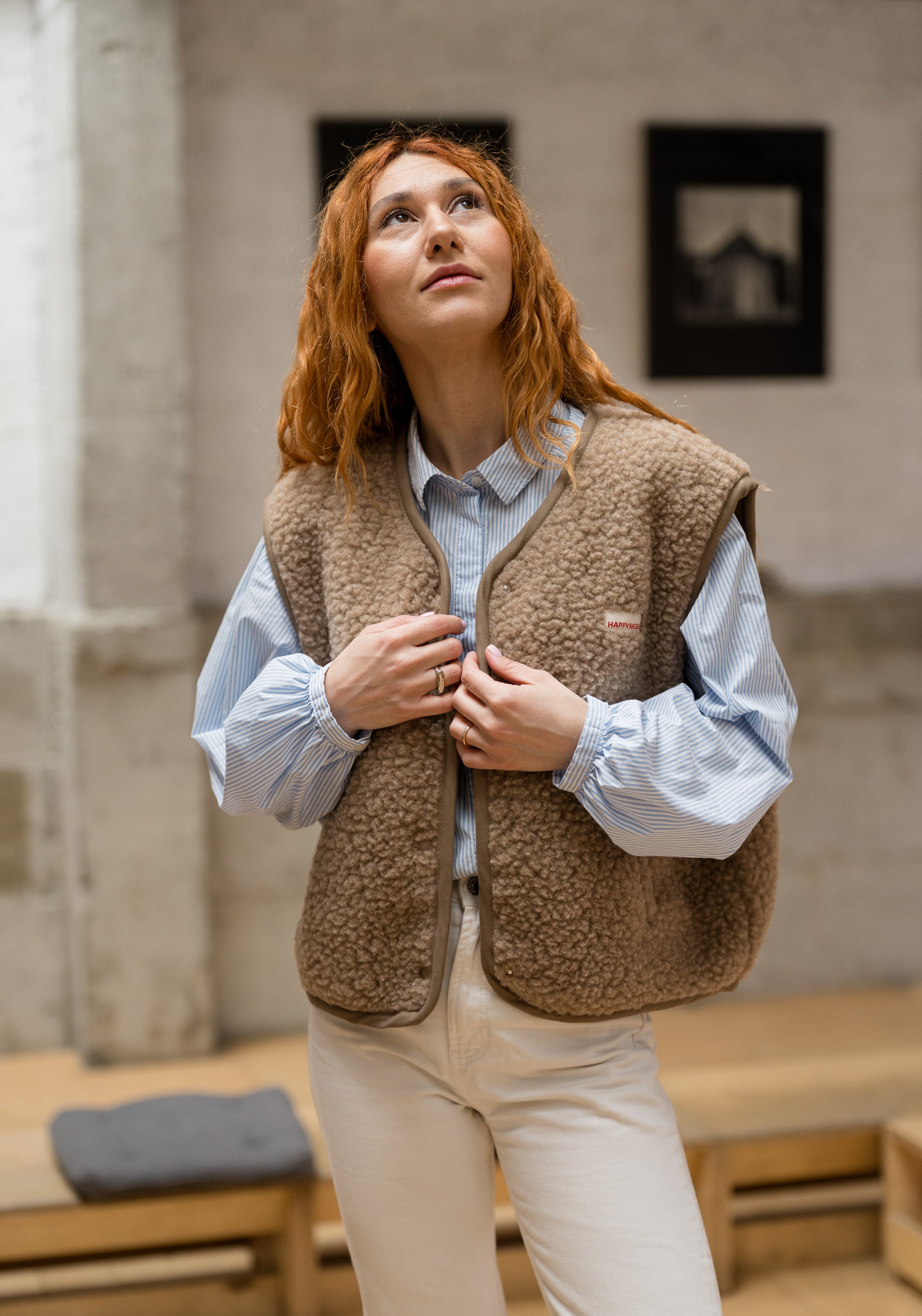 Vestă fleece din lână merinos - Teddy Hazelnut