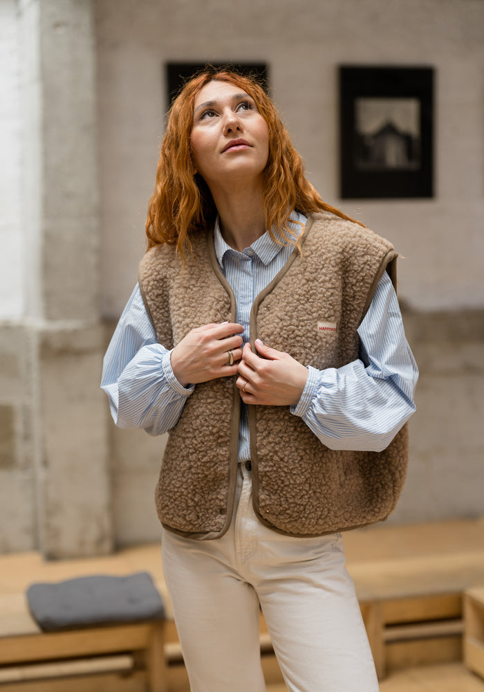 Vestă fleece din lână merinos - Teddy Hazelnut