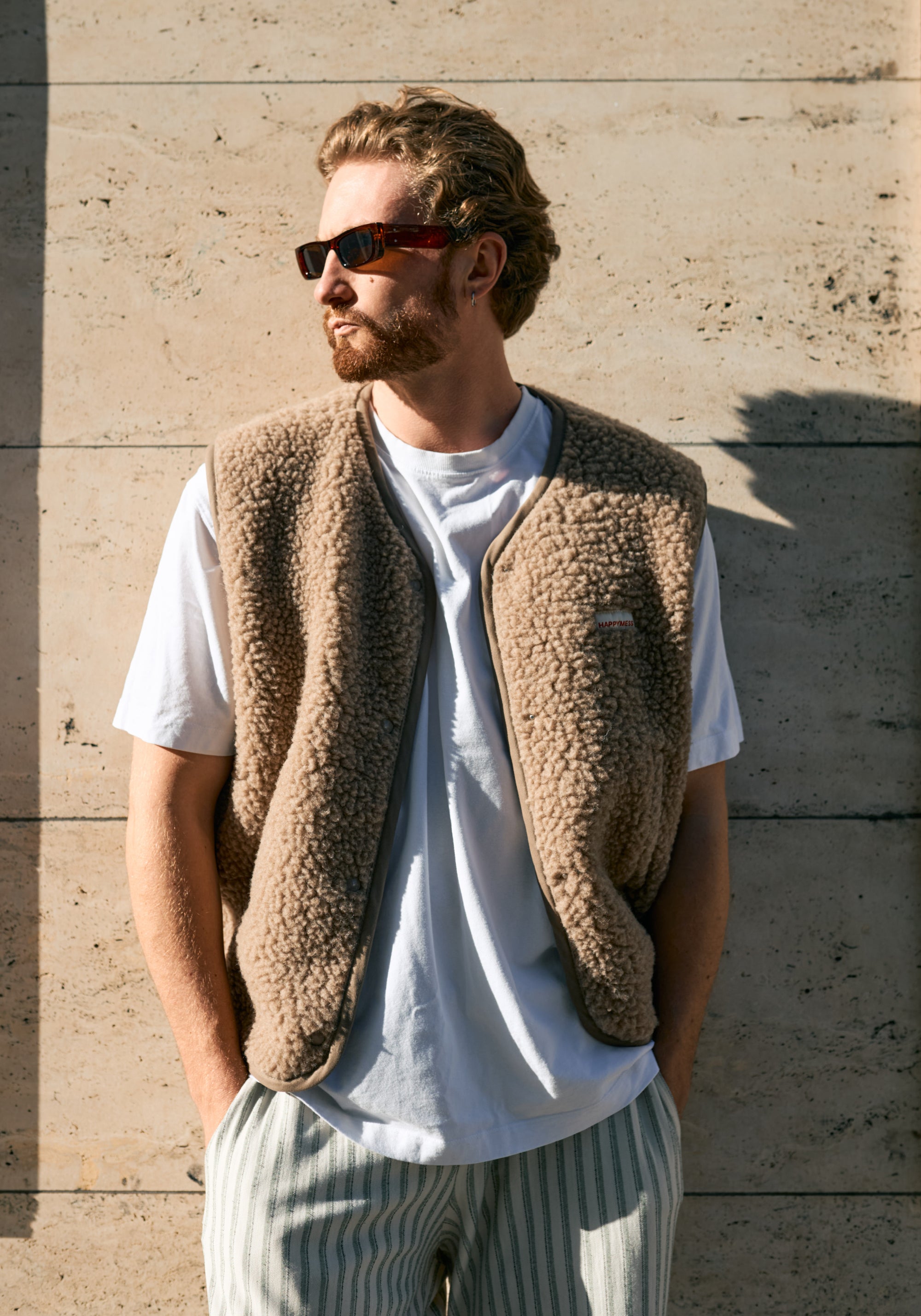 Vestă fleece din lână merinos - Teddy Hazelnut