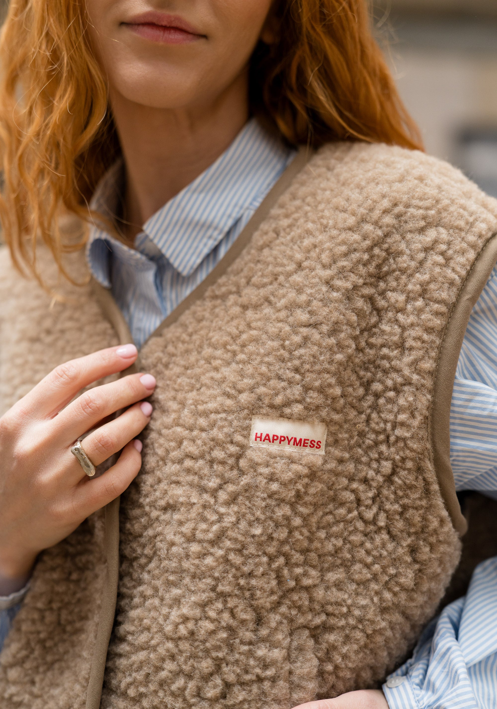 Vestă fleece din lână merinos - Teddy Hazelnut