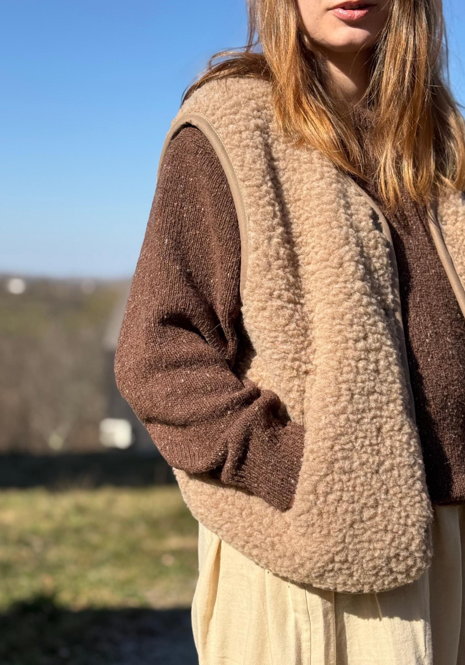 Vestă fleece din lână merinos - Teddy Hazelnut