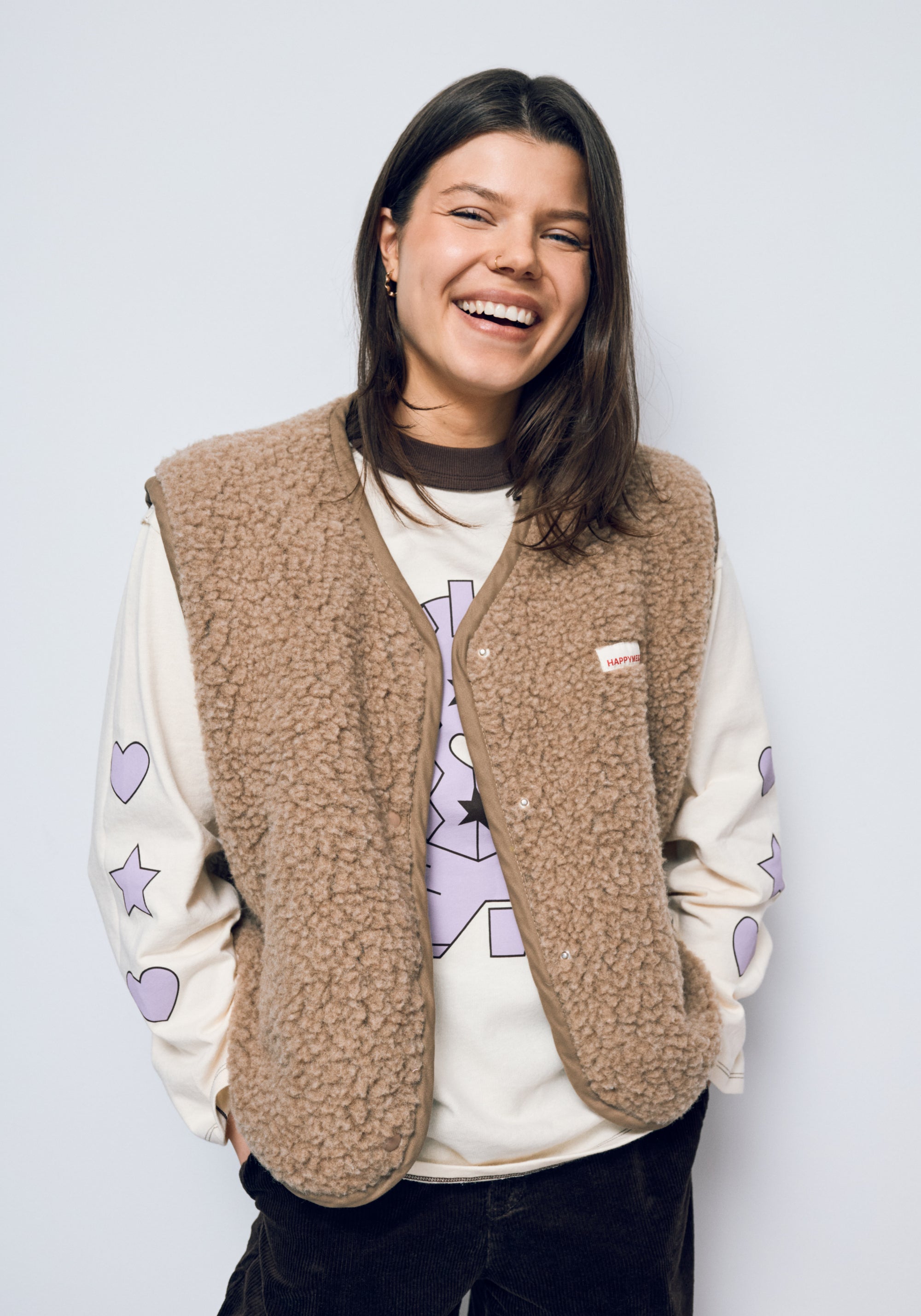 Vestă fleece din lână merinos - Teddy Hazelnut