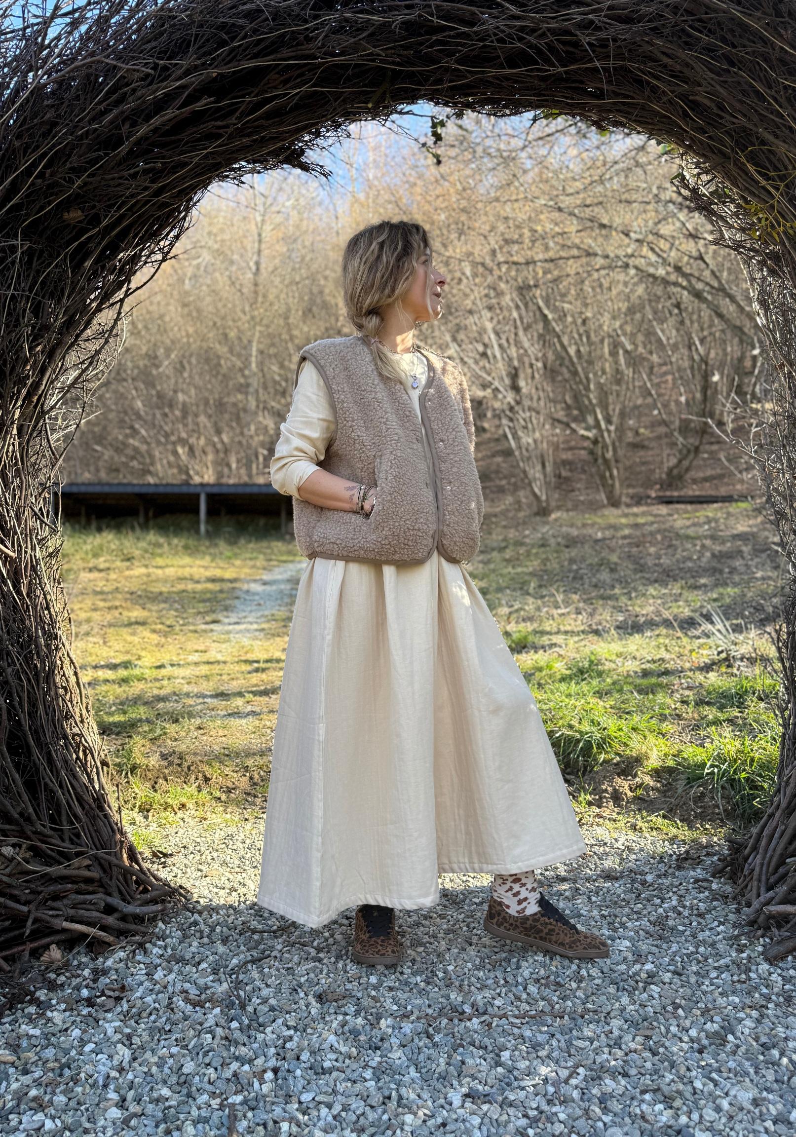 Vestă fleece din lână merinos - Teddy Hazelnut