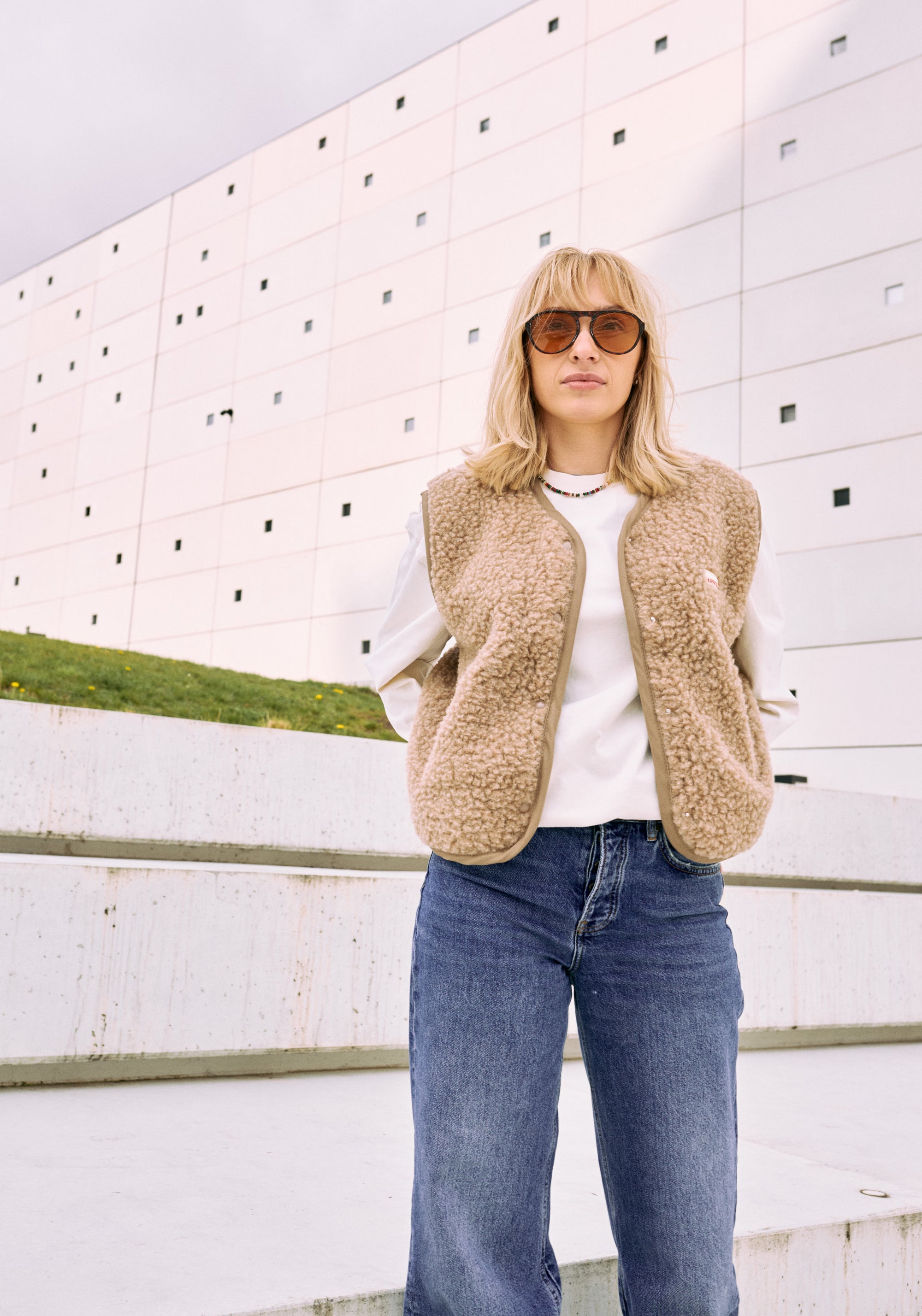 Vestă fleece din lână merinos - Teddy Hazelnut