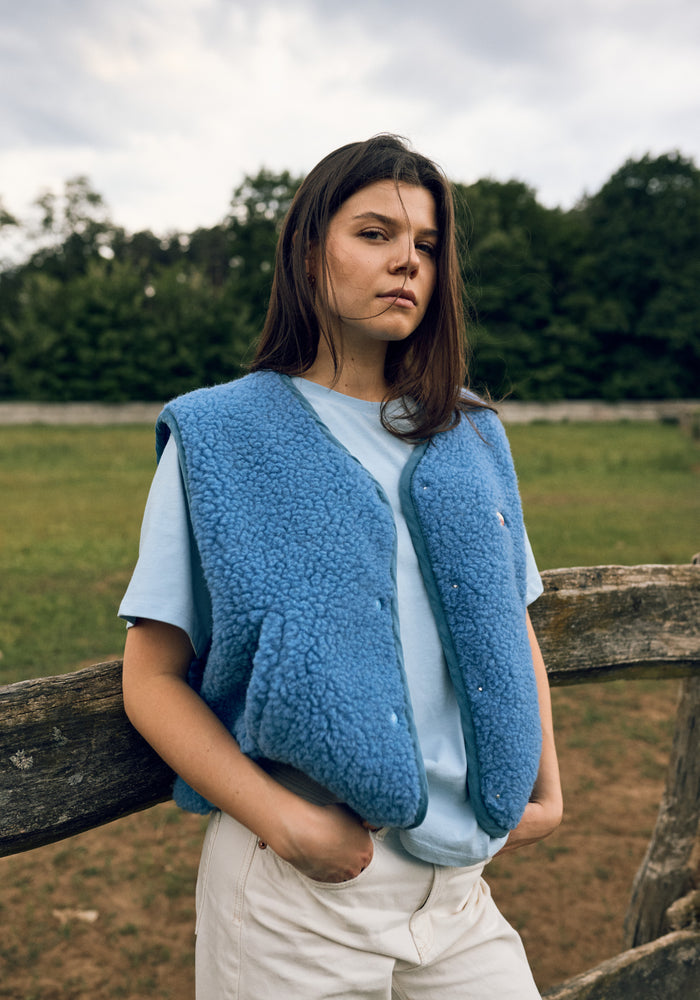 Vestă fleece din lână merinos - Teddy Ice Blue