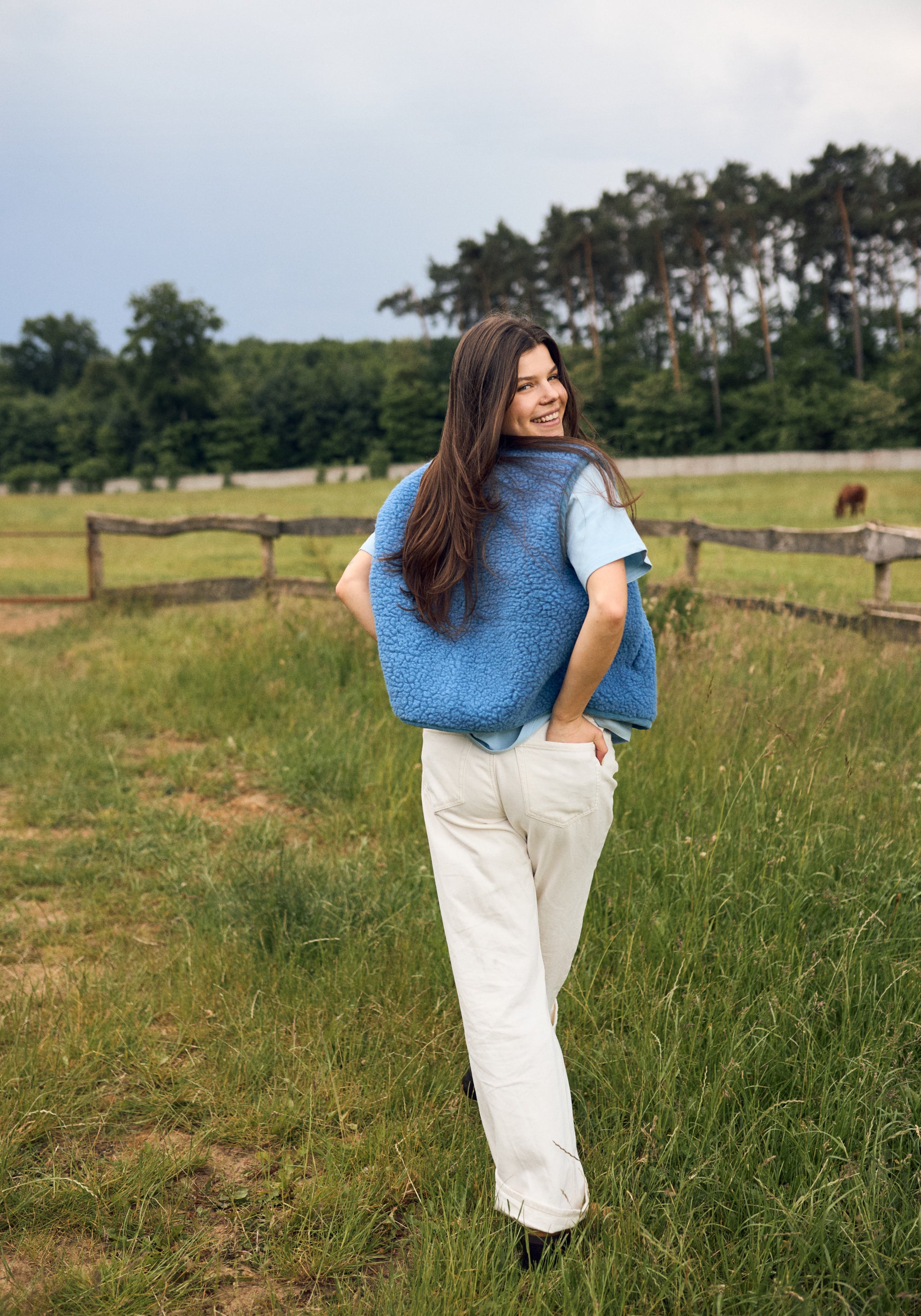 Vestă fleece din lână merinos - Teddy Ice Blue