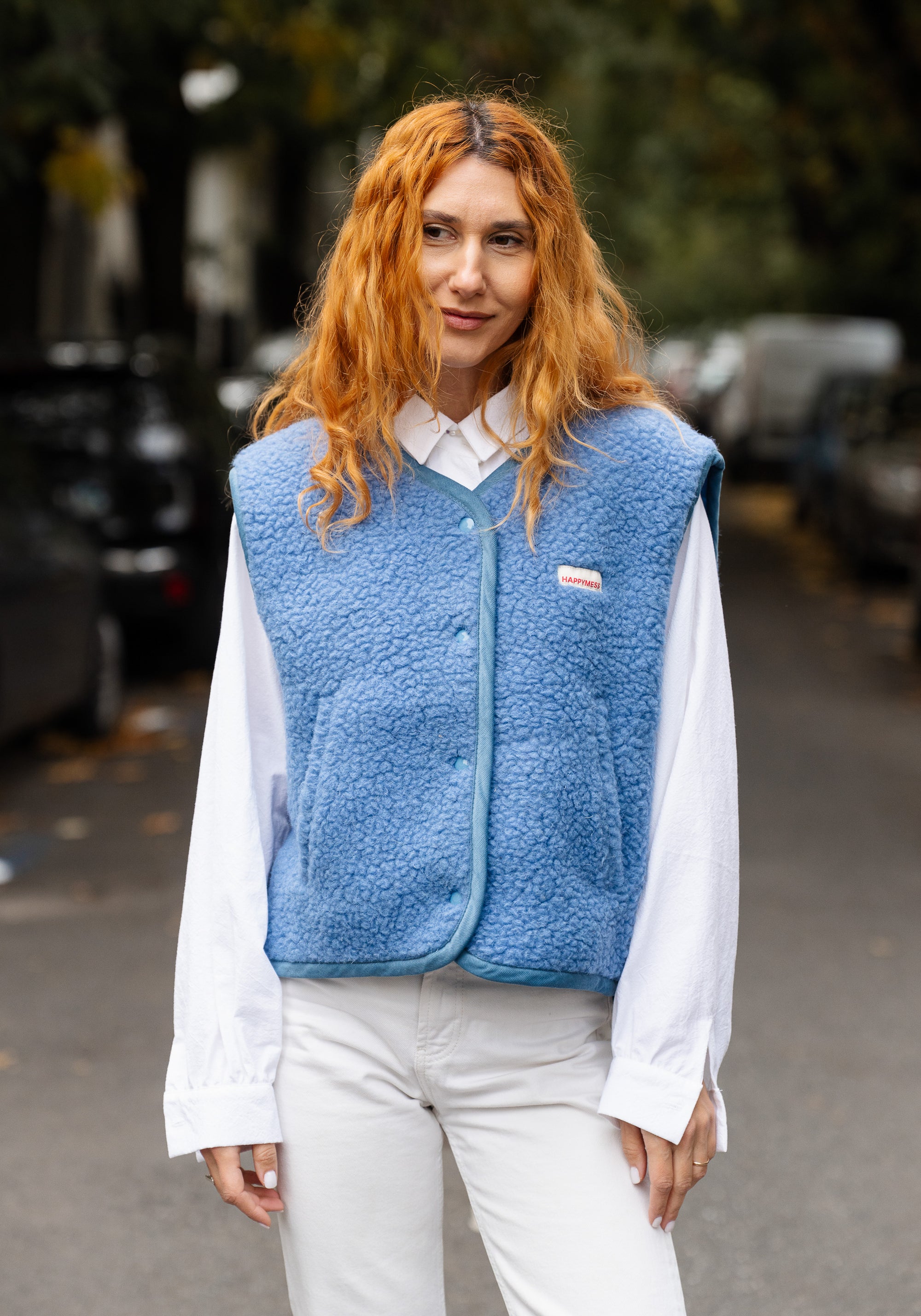 Vestă fleece din lână merinos - Teddy Ice Blue