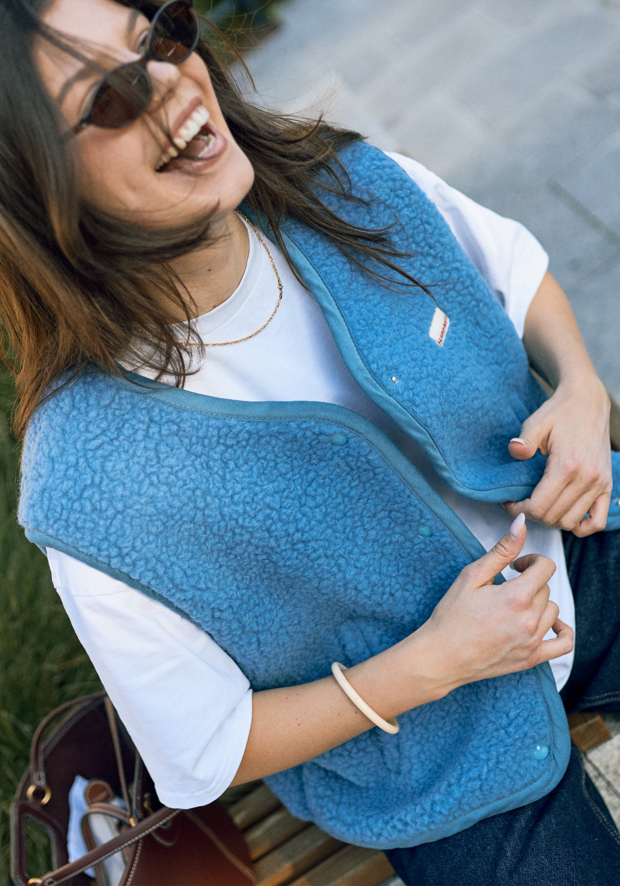 Vestă fleece din lână merinos - Teddy Ice Blue
