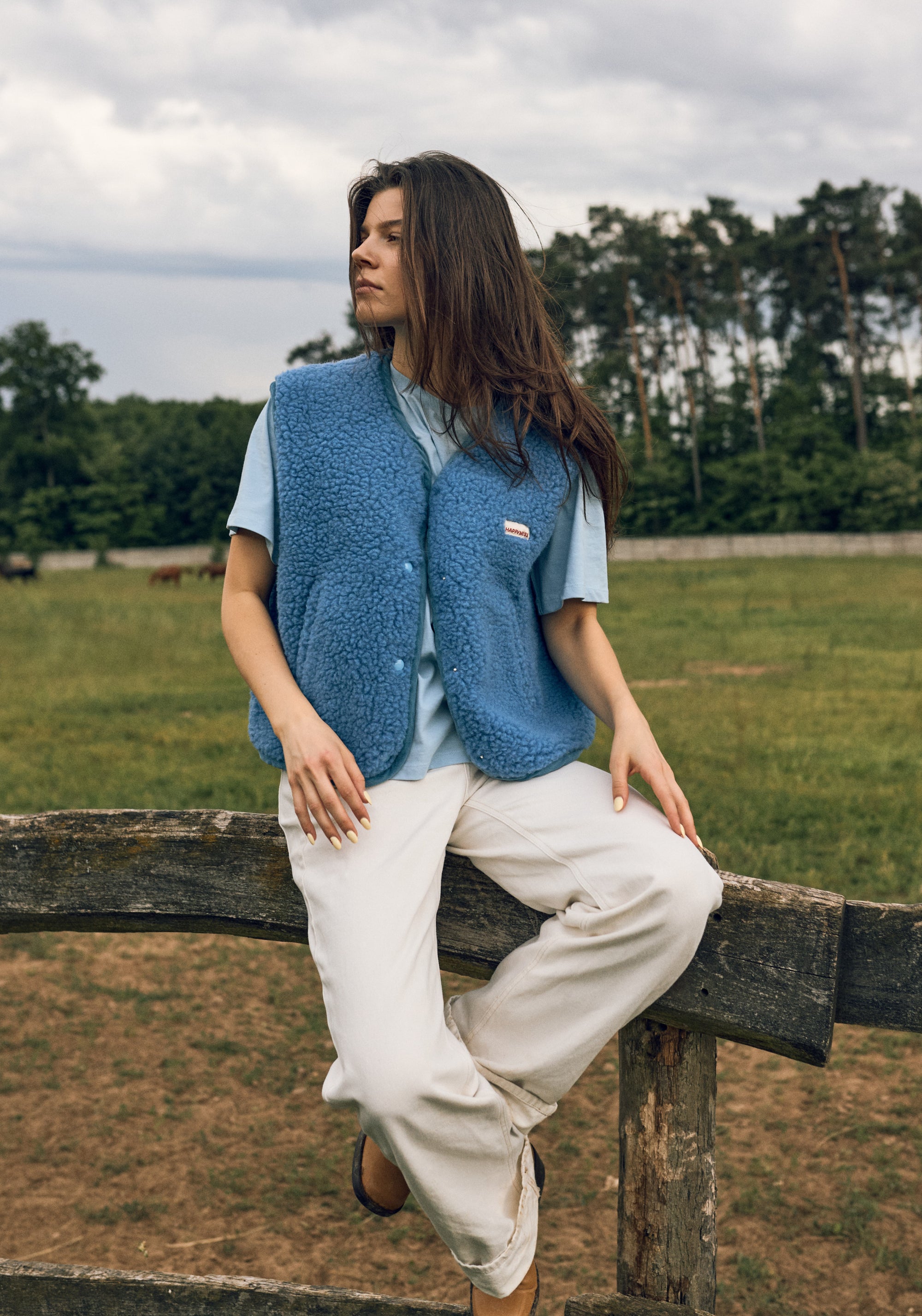 Vestă fleece din lână merinos - Teddy Ice Blue