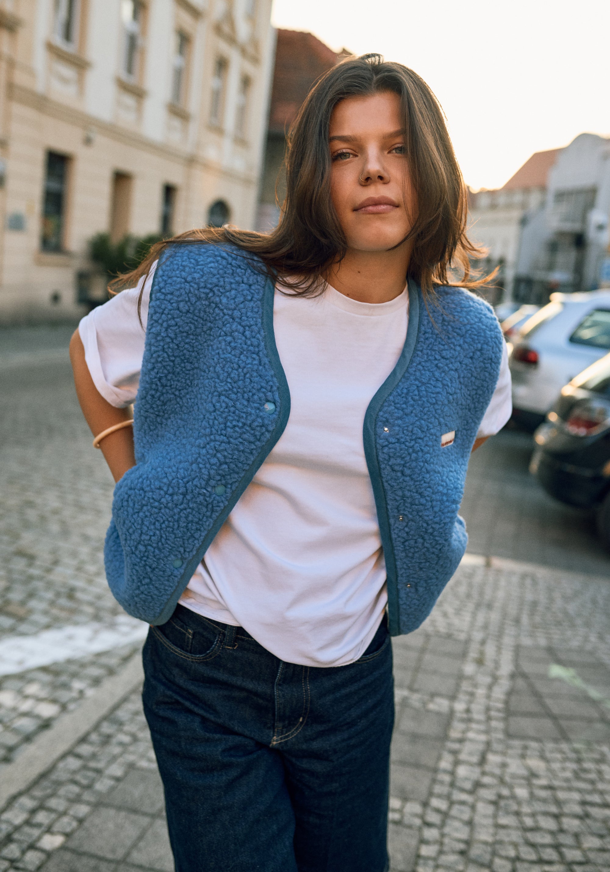 Vestă fleece din lână merinos - Teddy Ice Blue