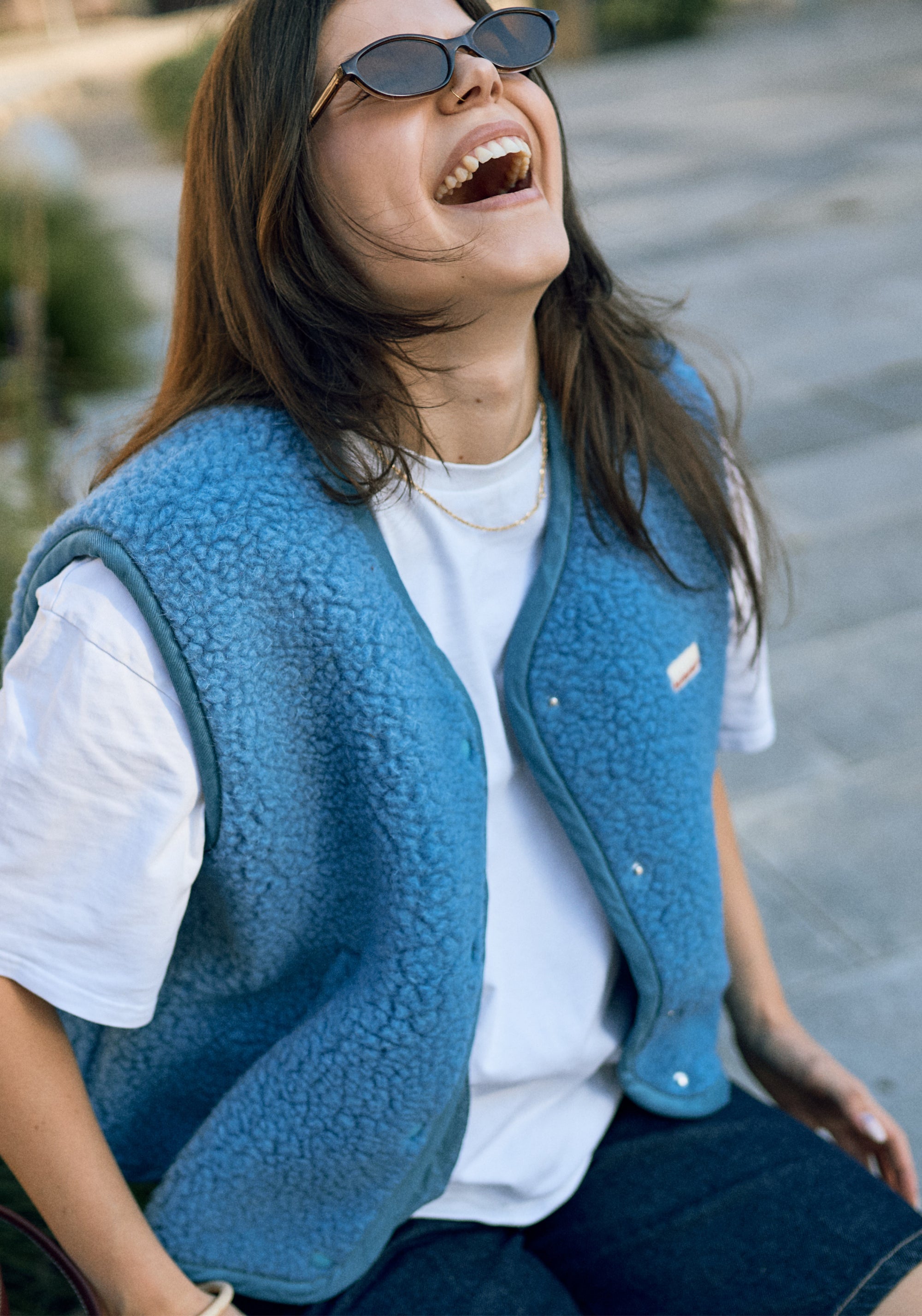 Vestă fleece din lână merinos - Teddy Ice Blue