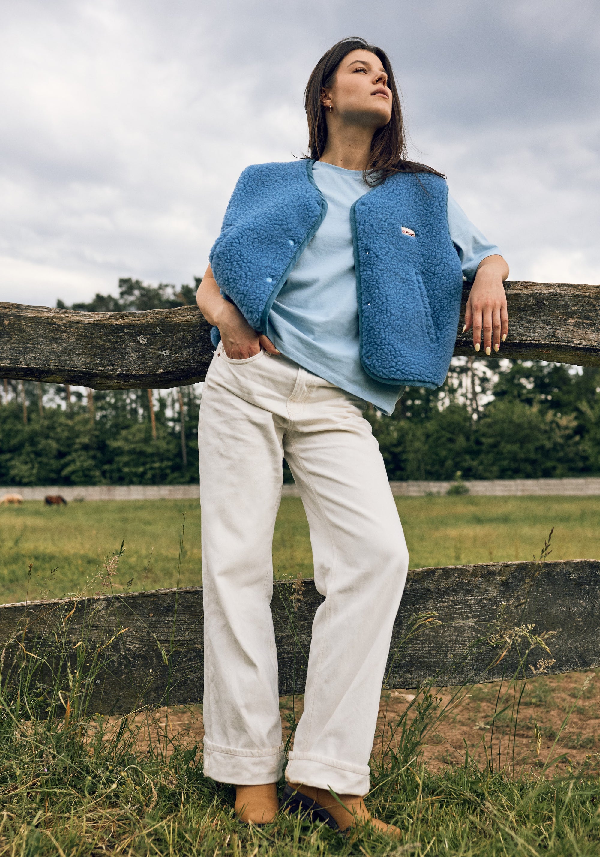 Vestă fleece din lână merinos - Teddy Ice Blue
