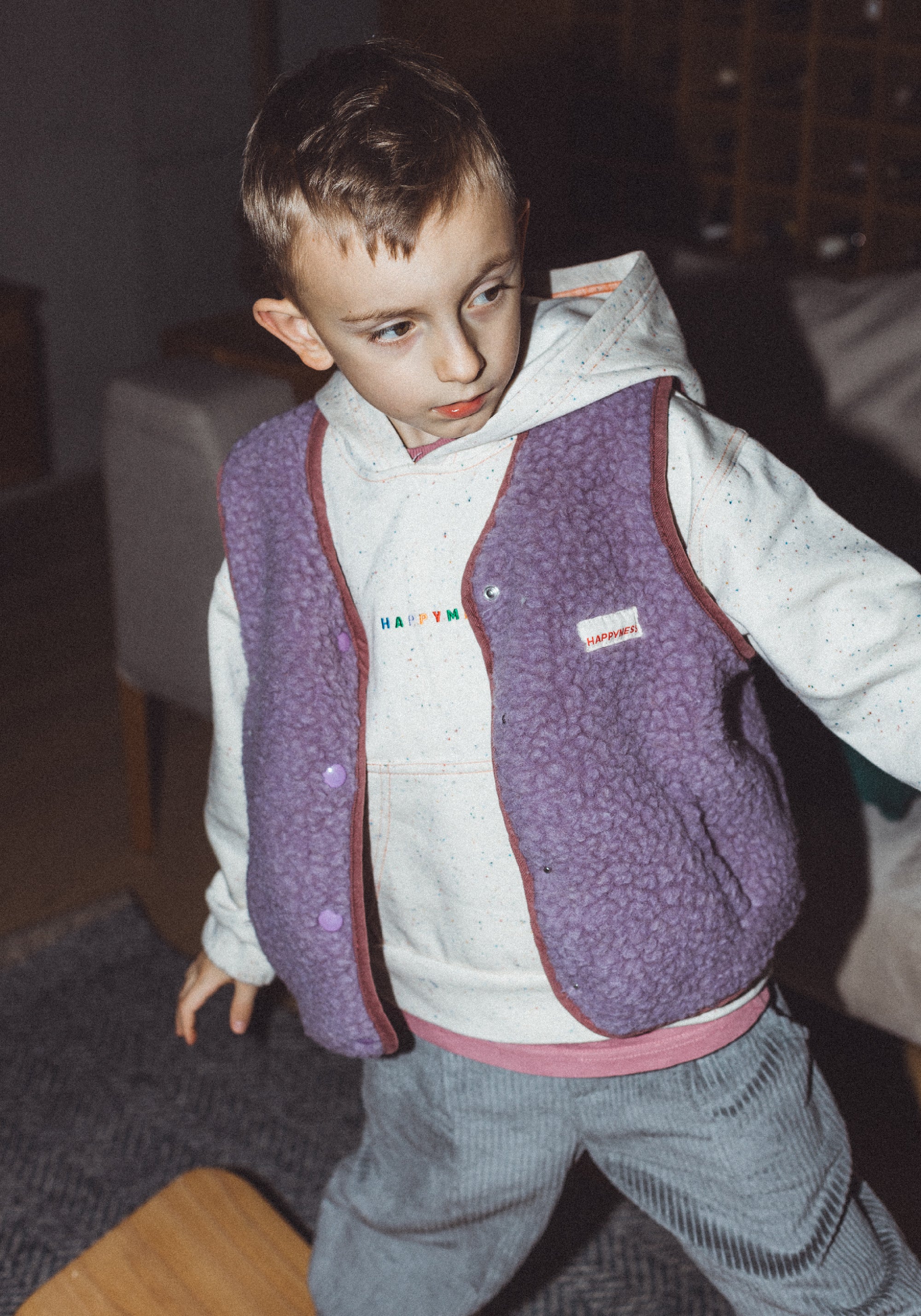 Vestă fleece din lână merinos - Teddy Lilac Cloud