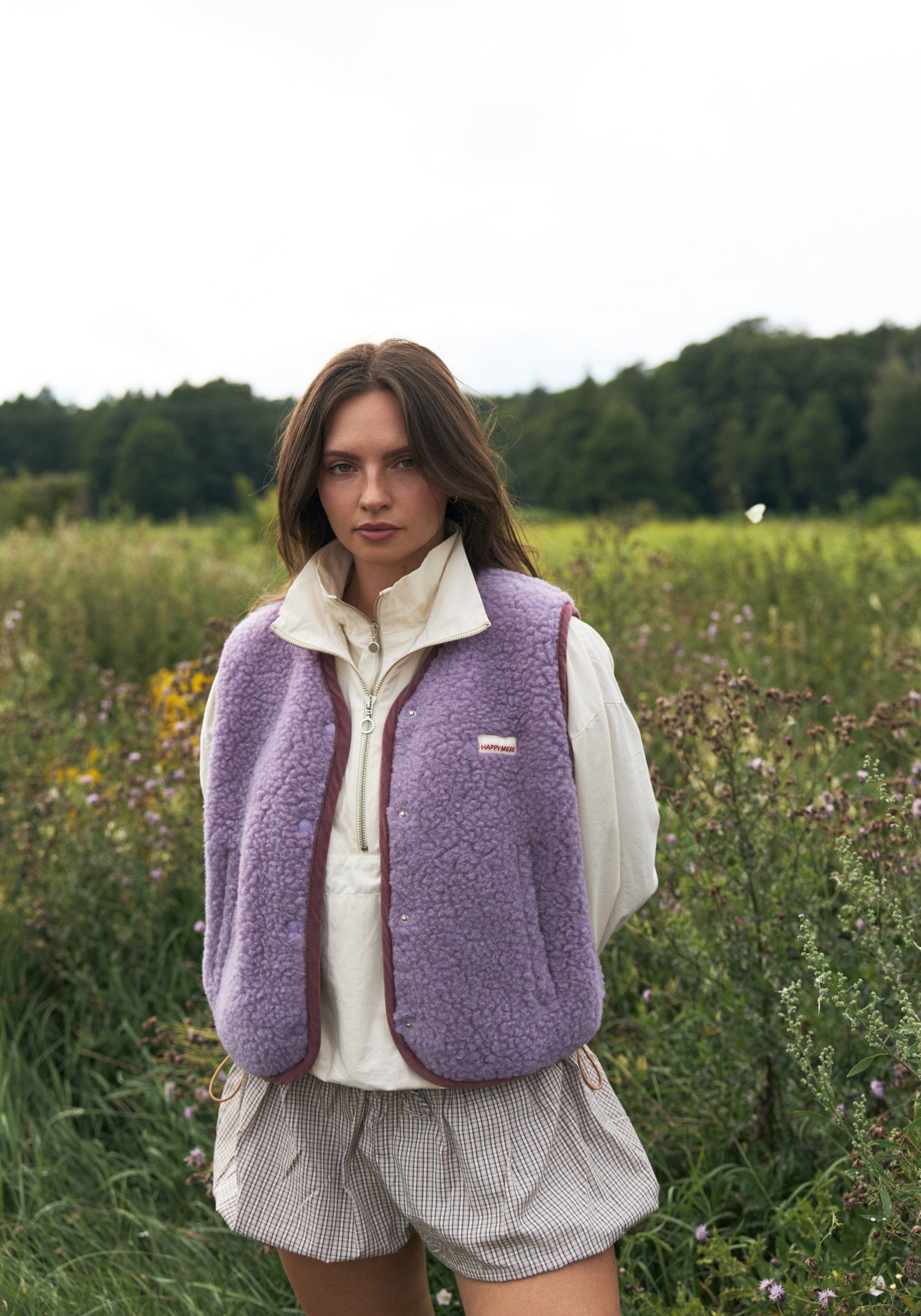 Vestă fleece din lână merinos - Teddy Lilac Cloud