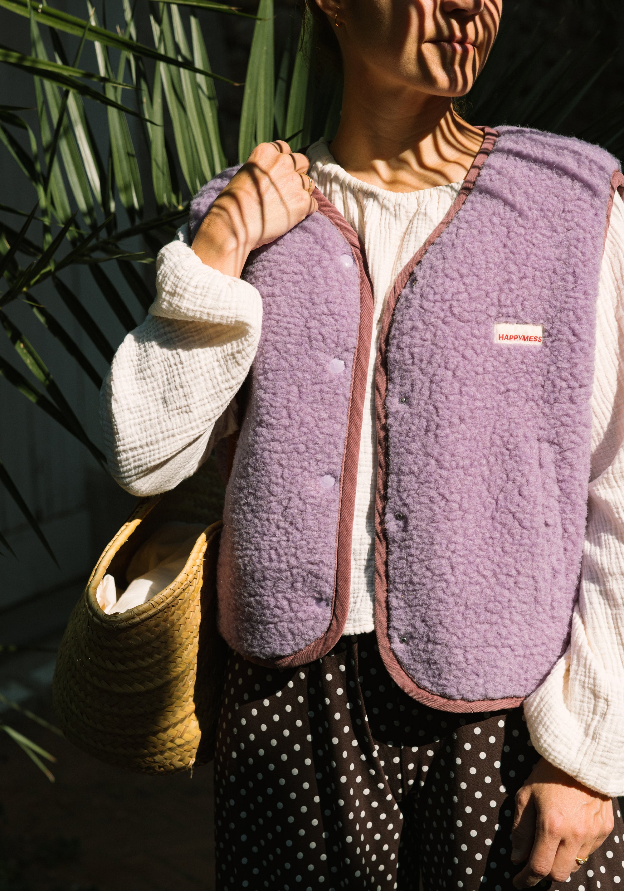 Vestă fleece din lână merinos - Teddy Lilac Cloud