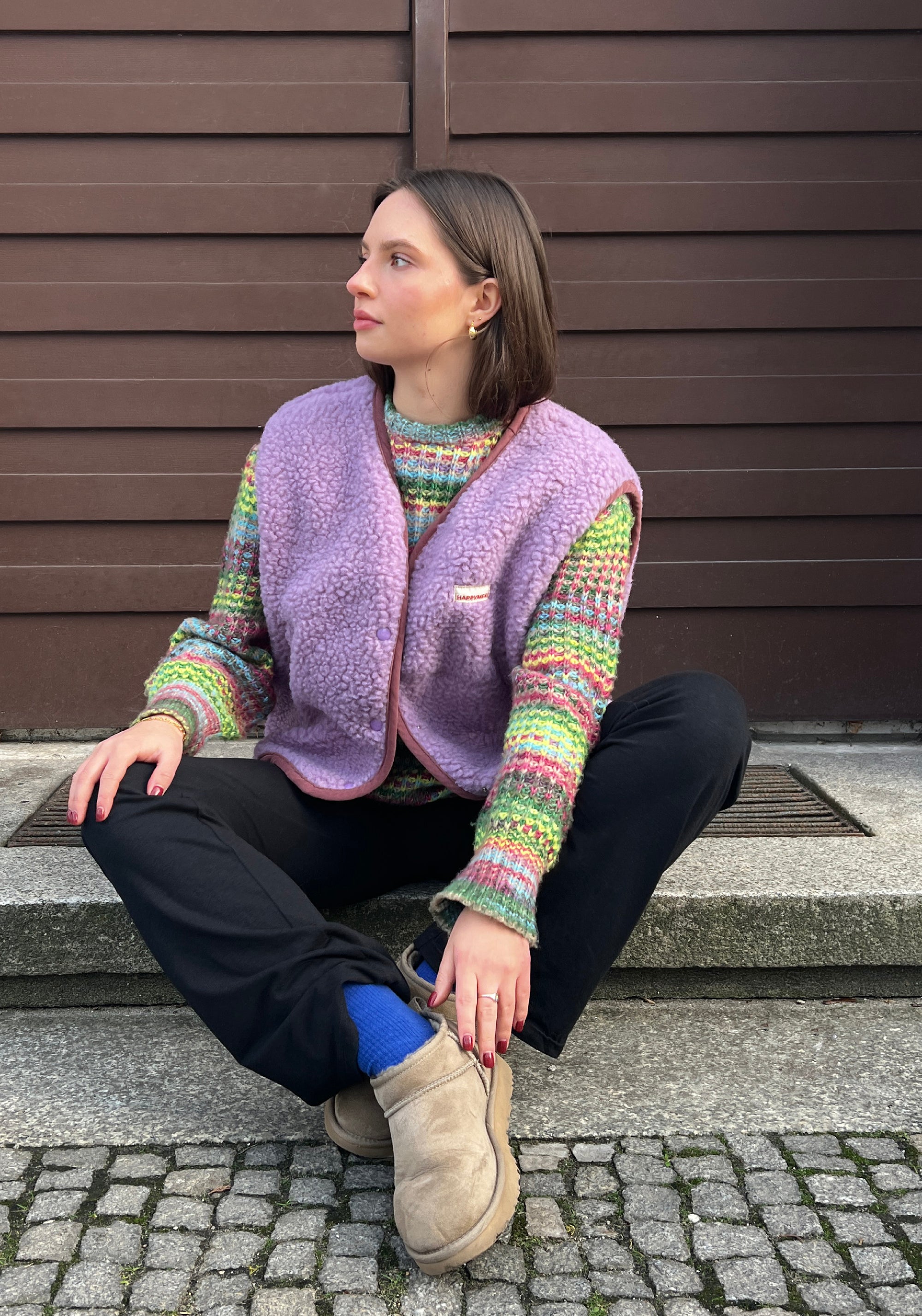 Vestă fleece din lână merinos - Teddy Lilac Cloud