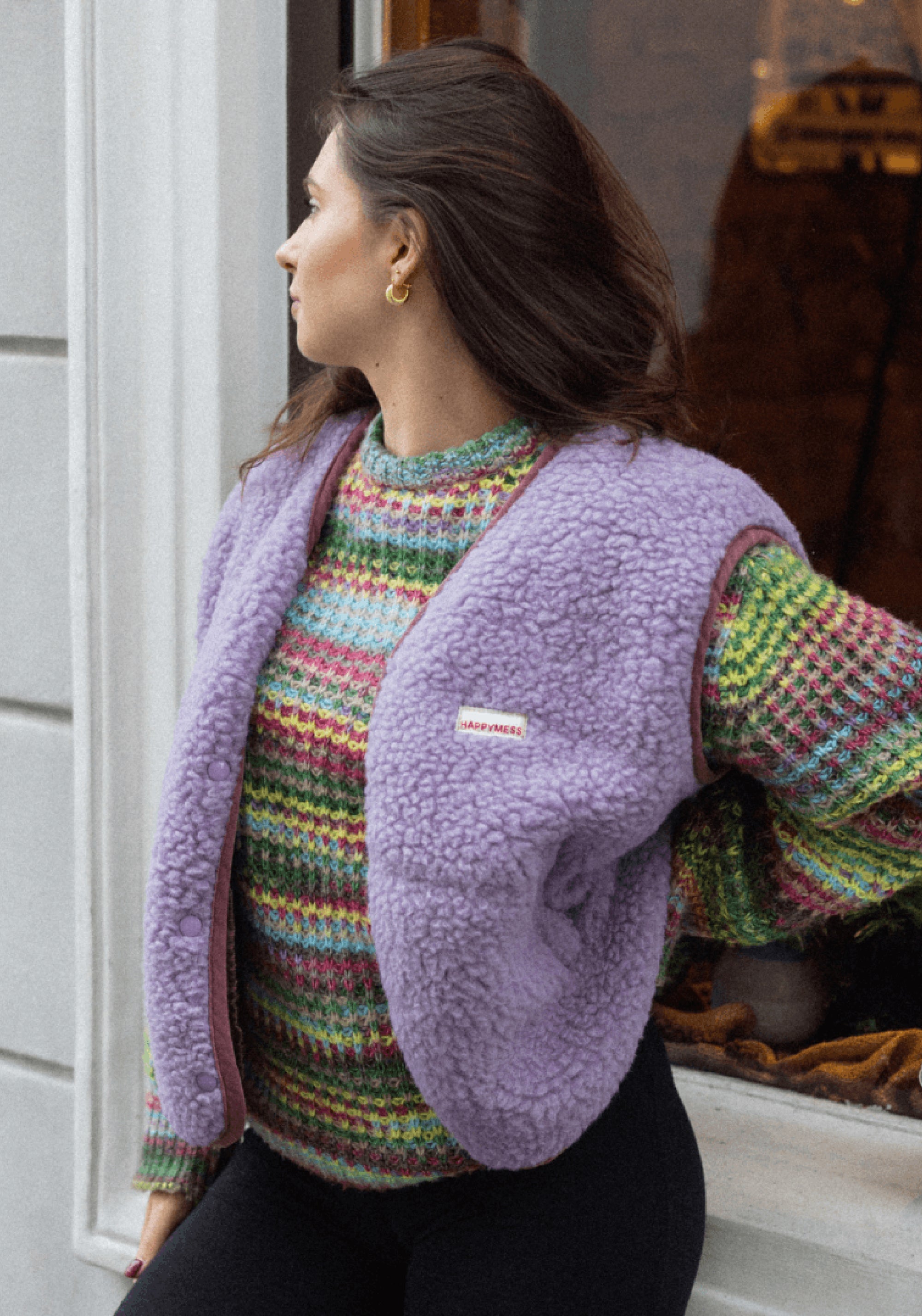 Vestă fleece din lână merinos - Teddy Lilac Cloud