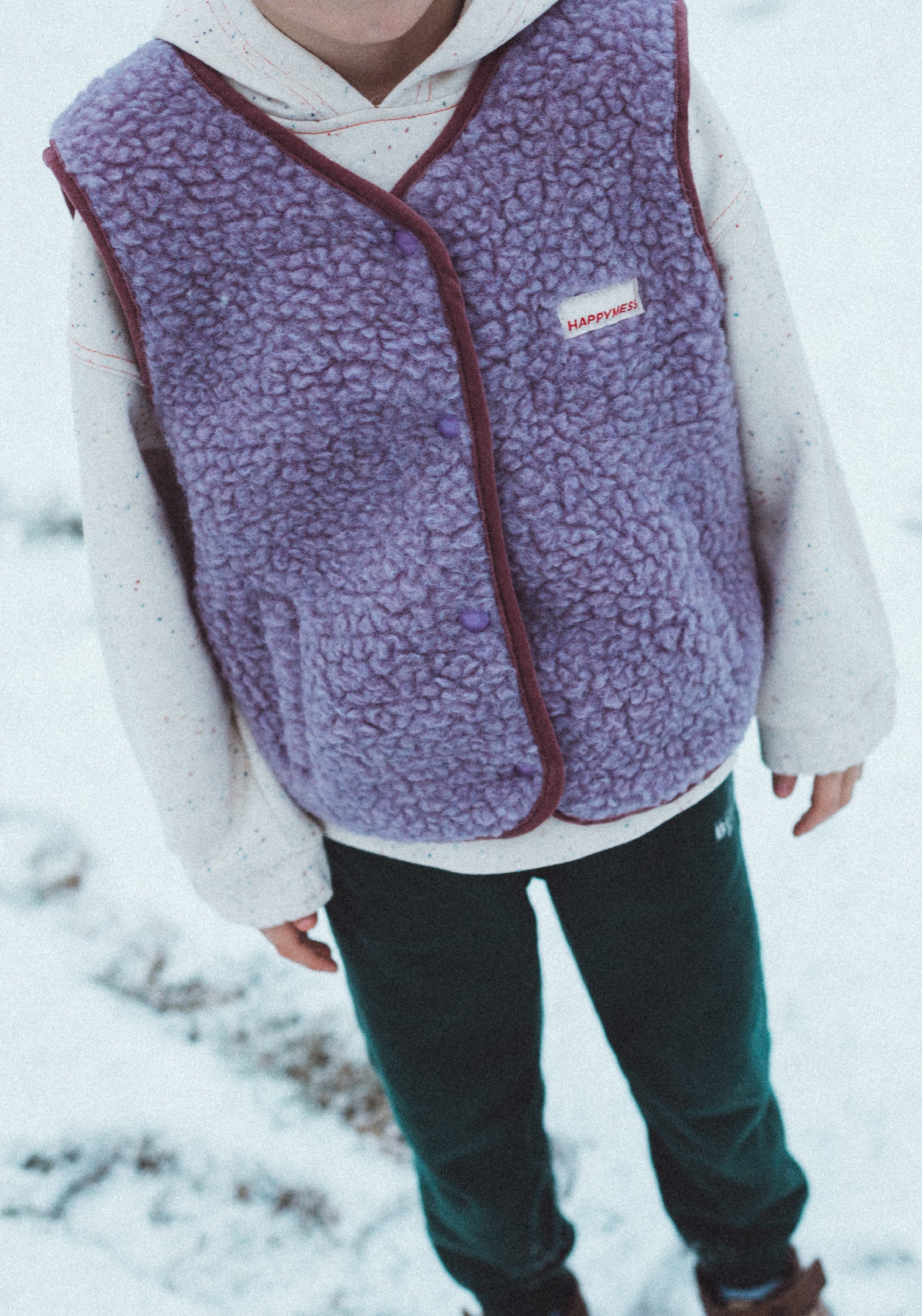 Vestă fleece din lână merinos - Teddy Lilac Cloud