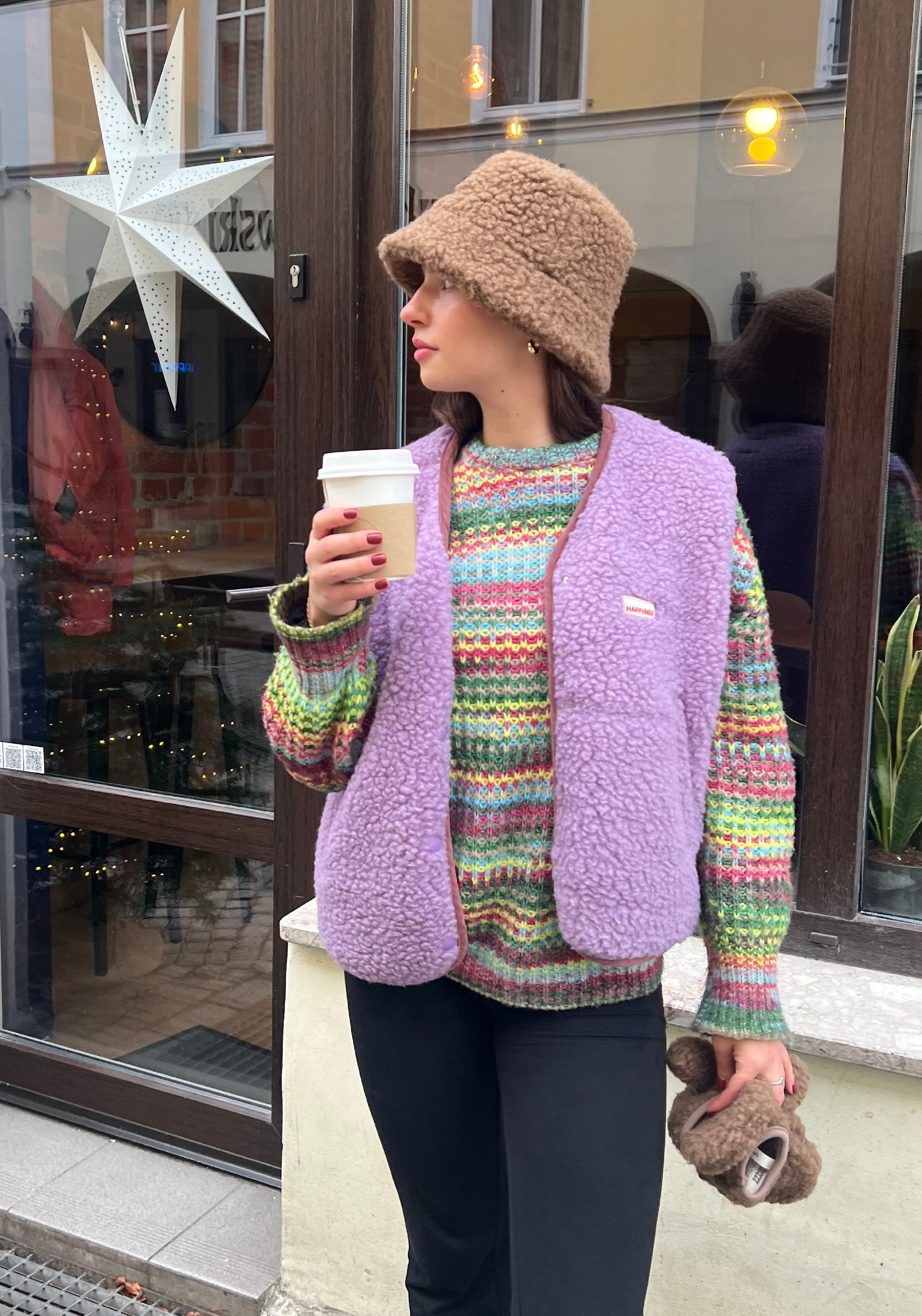 Vestă fleece din lână merinos - Teddy Lilac Cloud