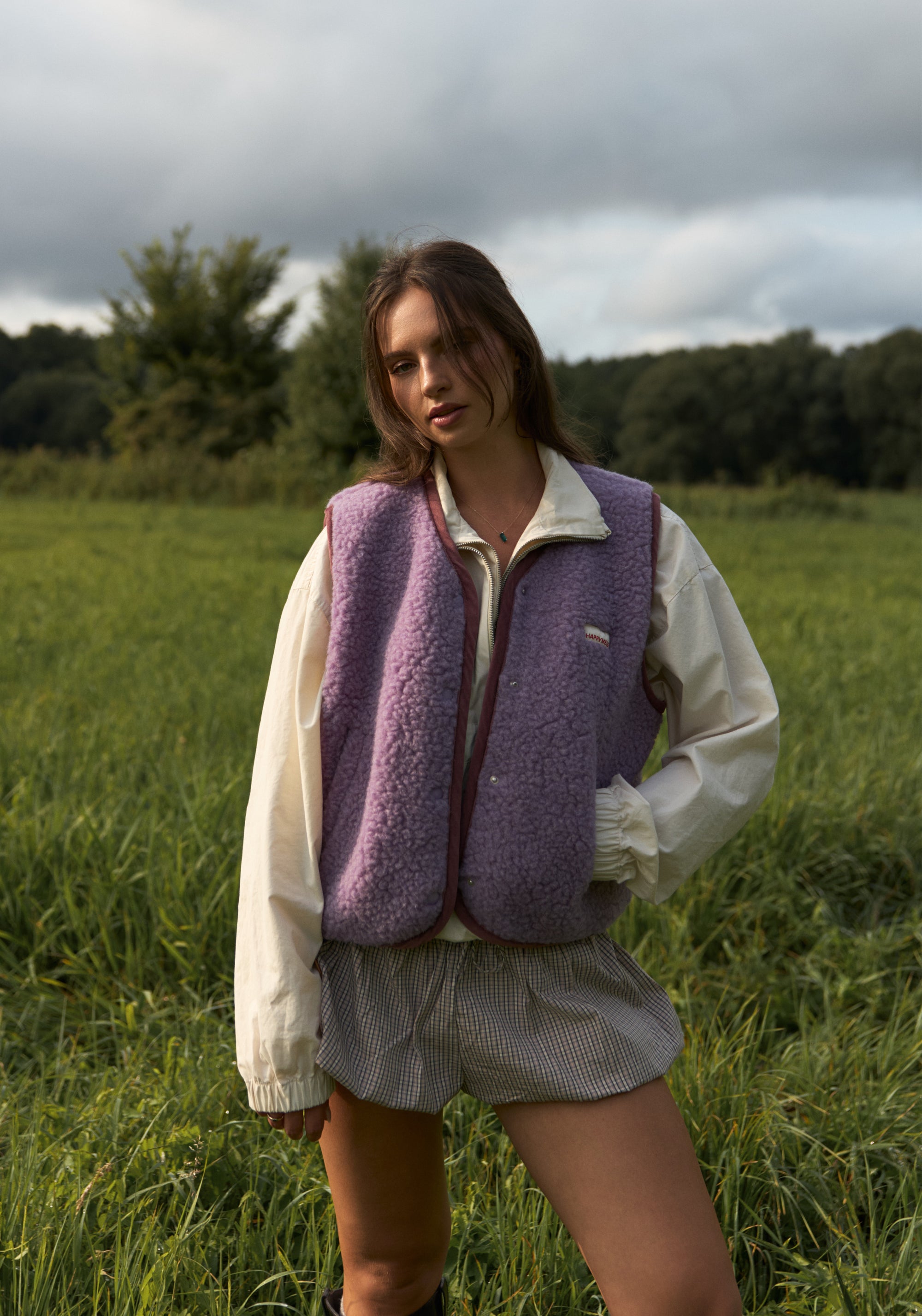 Vestă fleece din lână merinos - Teddy Lilac Cloud