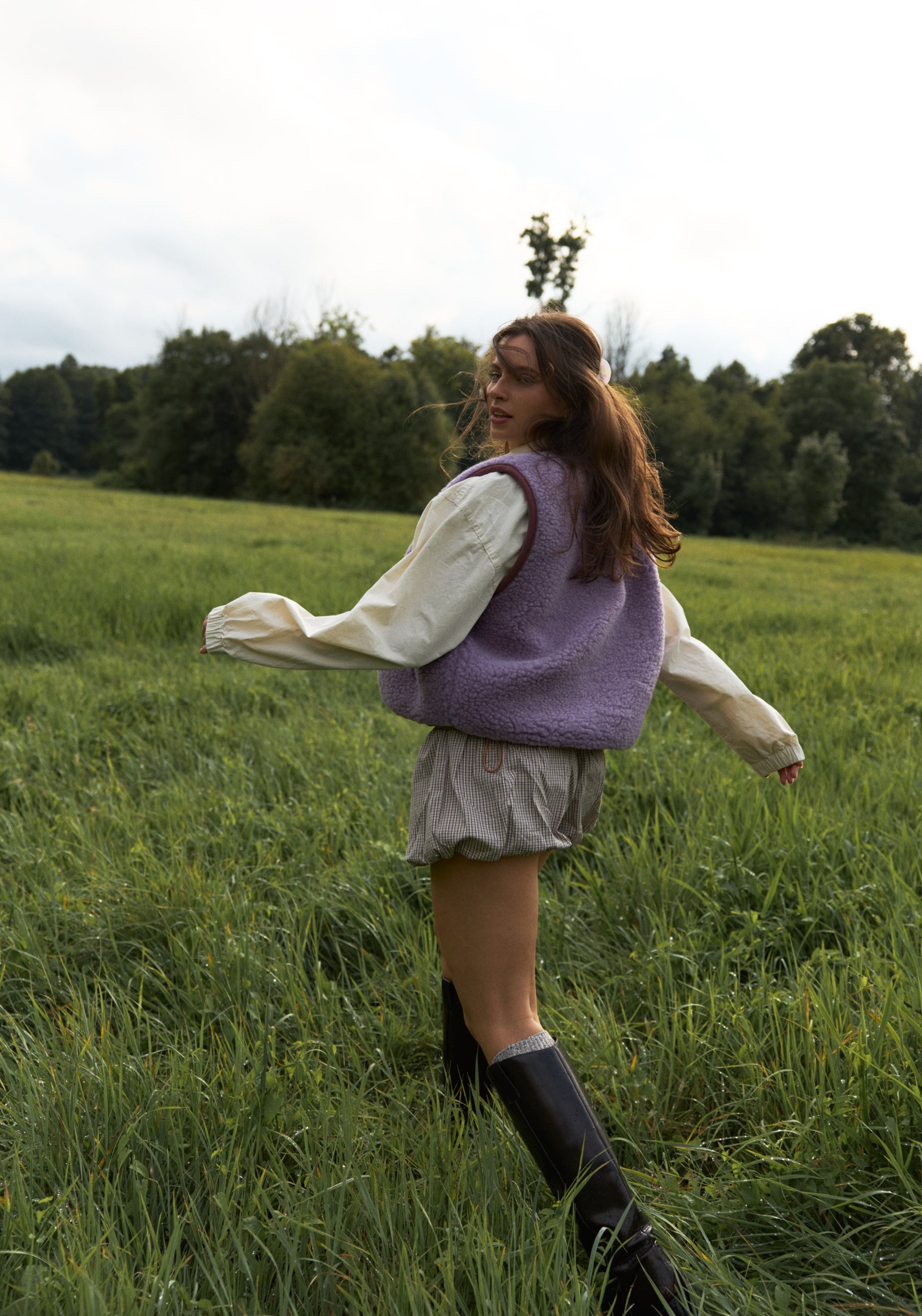 Vestă fleece din lână merinos - Teddy Lilac Cloud