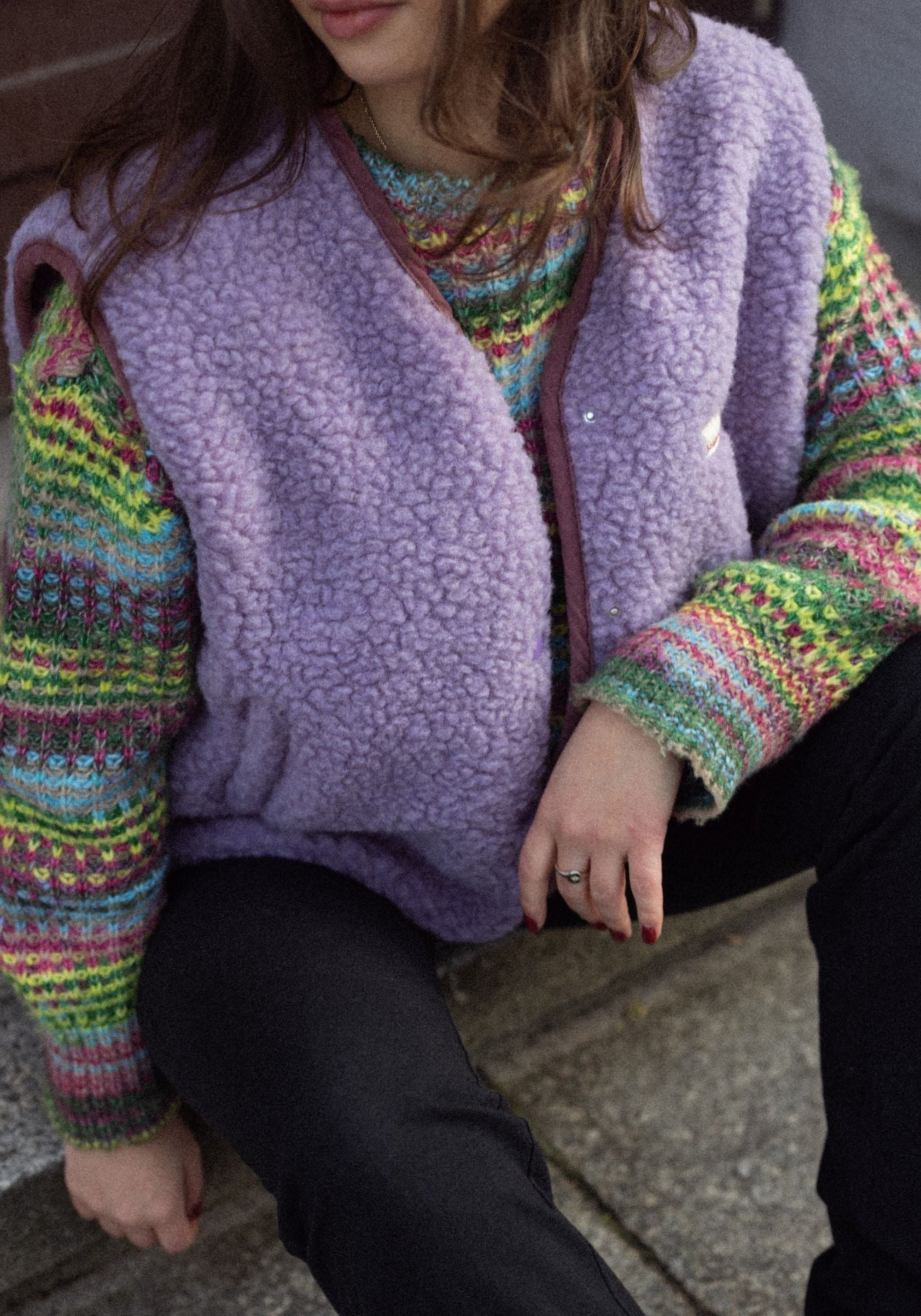 Vestă fleece din lână merinos - Teddy Lilac Cloud