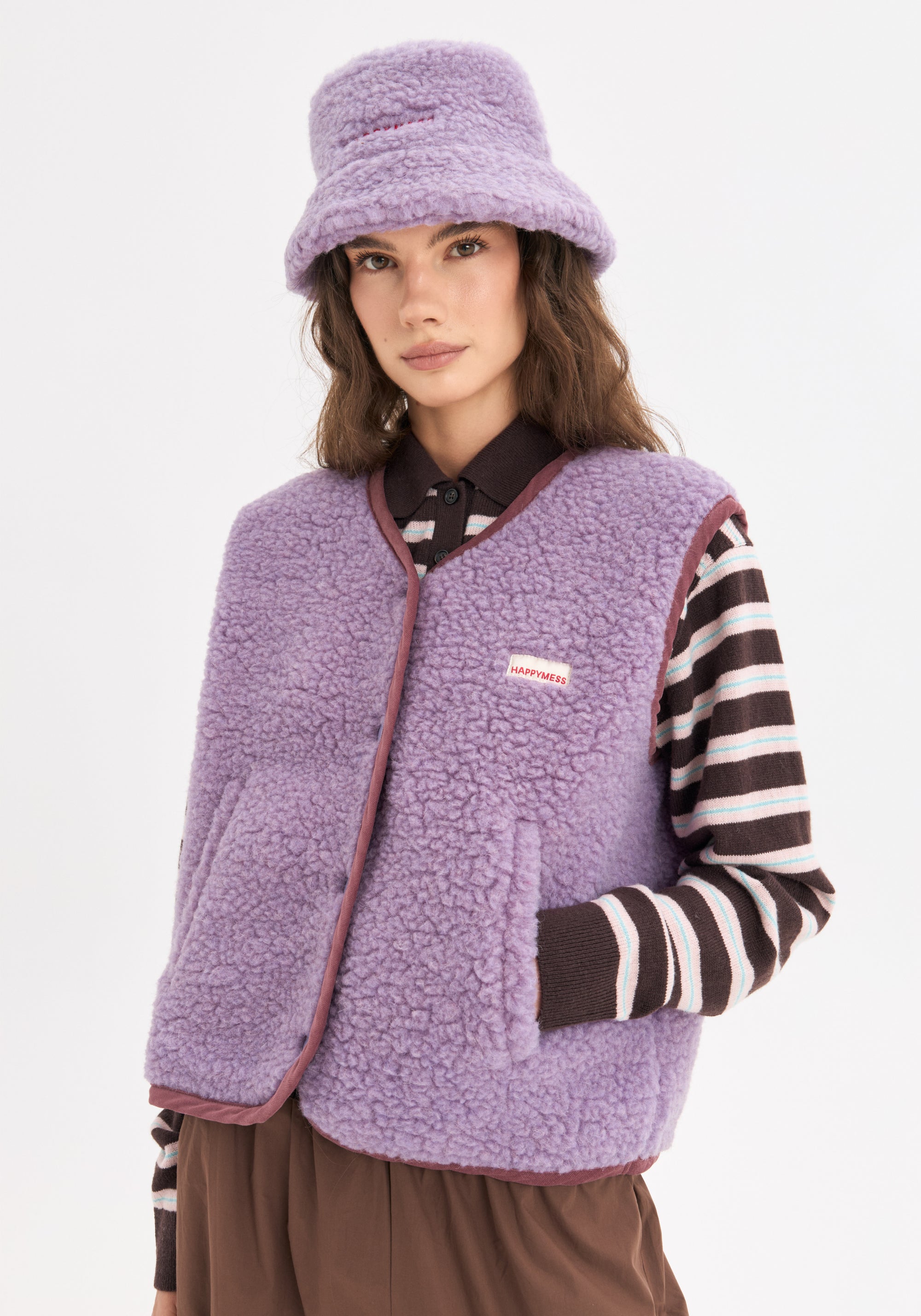 Vestă fleece din lână merinos - Teddy Lilac Cloud